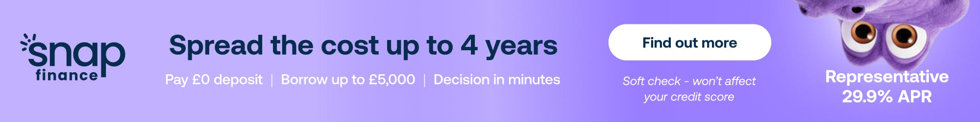 Spread the cost with Snap Finance. Representative 29.9% APR. Subject to status.