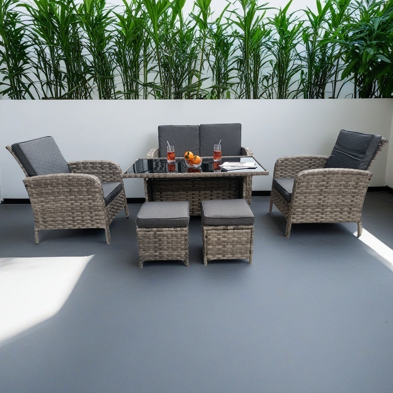 Dorchester 6-Piece Rattan Wicker Relaxed Garden Dining Set - Image 4