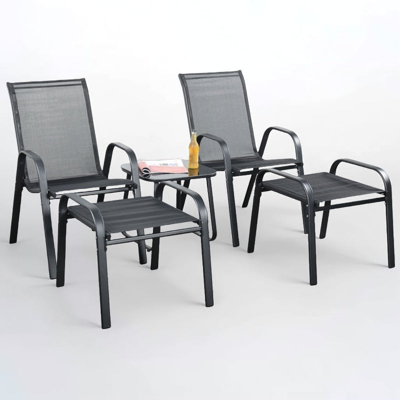 Brooke 5 piece black bistro set with foot stools - Image 2