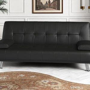 Jace Black Leather 3 Seat Sofa Bed Set