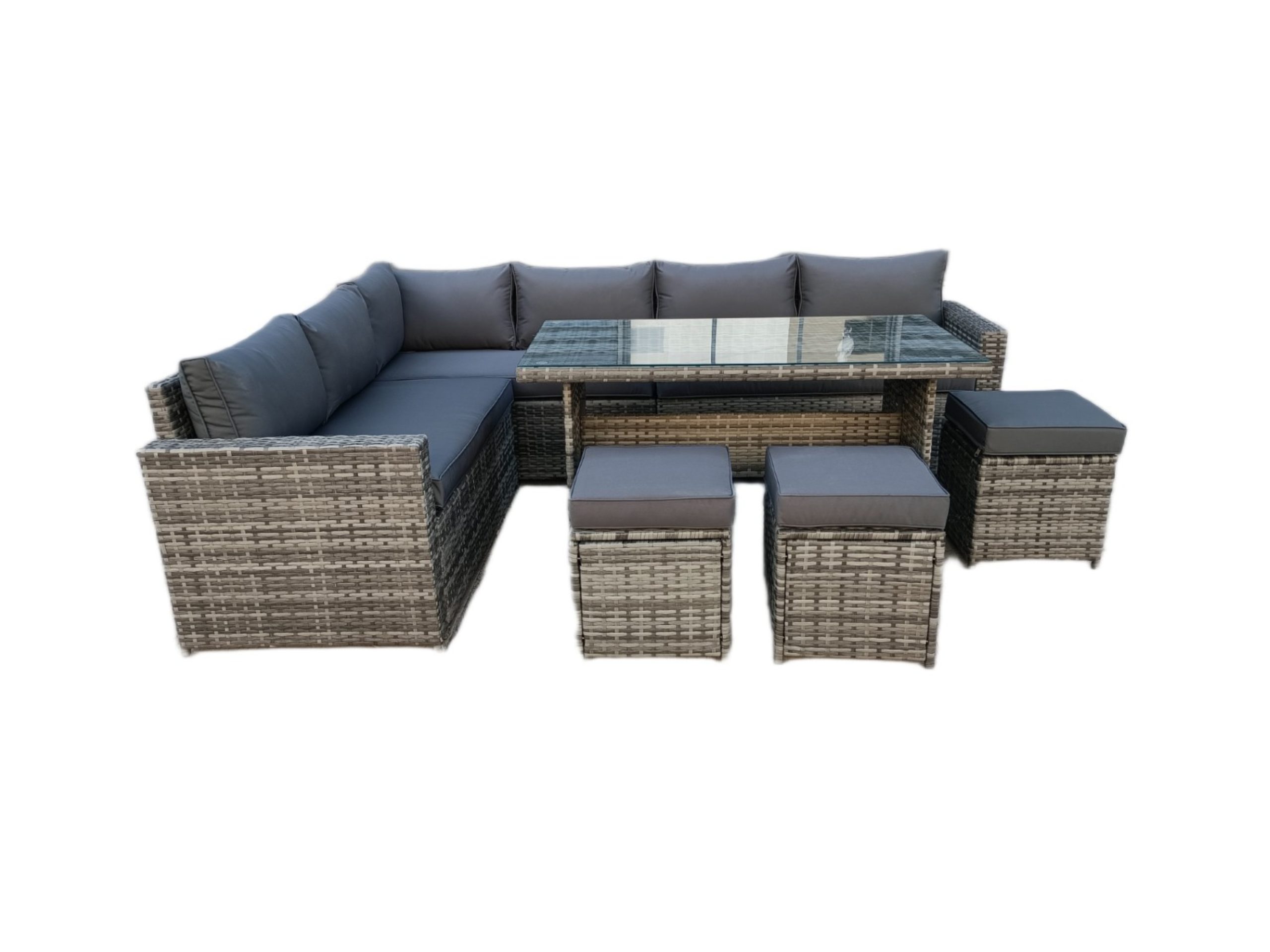 The Derwentwater Grey 9 Seat Corner Rattan Dining Set - Fixed Table - Image 2
