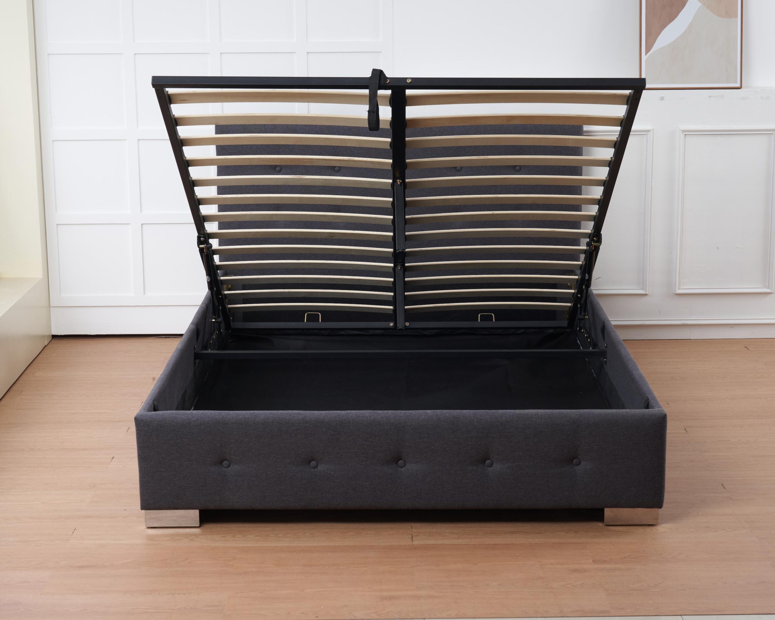 The Oslo Grey Linen Tufted Ottoman Bed Frame - Image 2