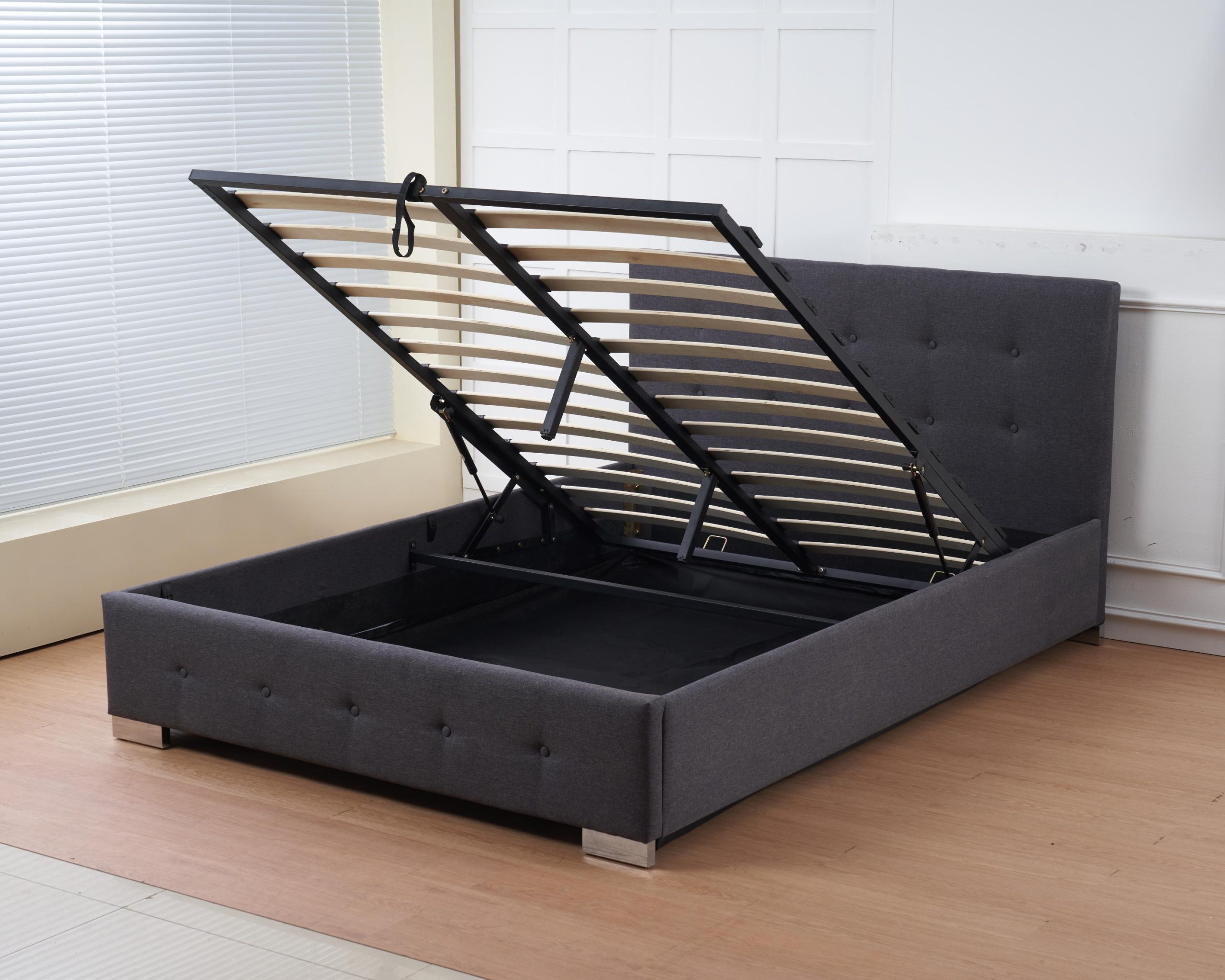 The Oslo Grey Linen Tufted Ottoman Bed Frame - Image 3
