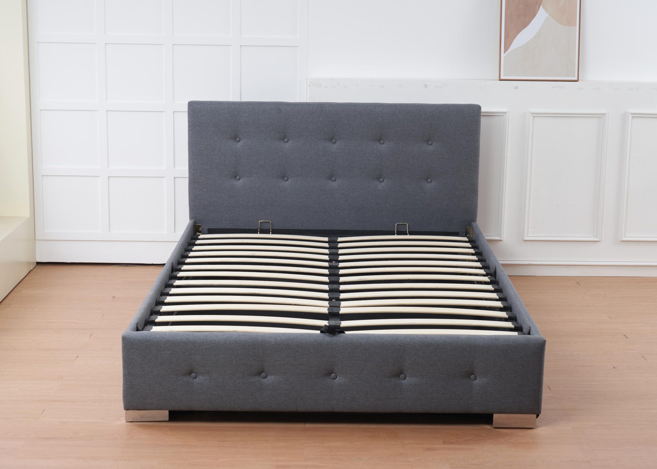 The Oslo Grey Linen Tufted Ottoman Bed Frame - Image 9