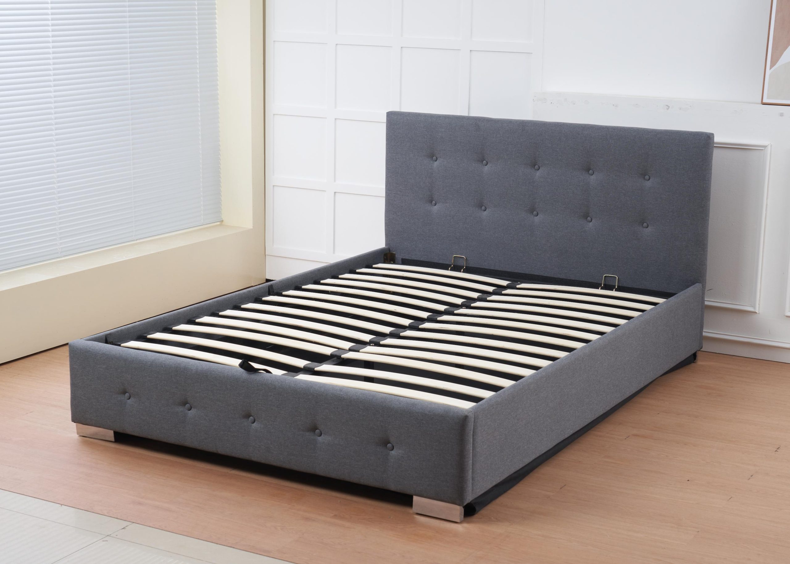 The Oslo Grey Linen Tufted Ottoman Bed Frame - Image 10