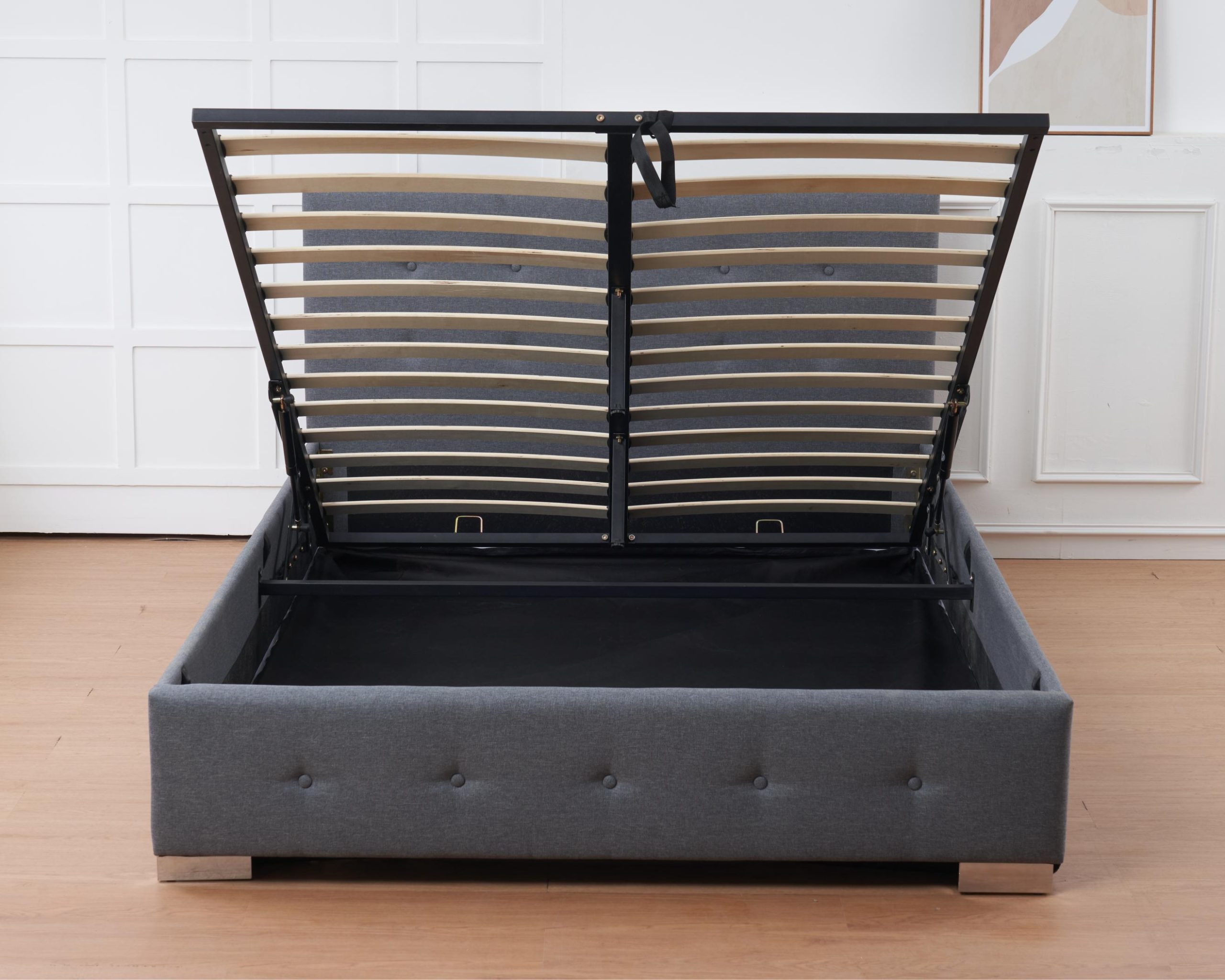 The Oslo Grey Linen Tufted Ottoman Bed Frame - Image 11