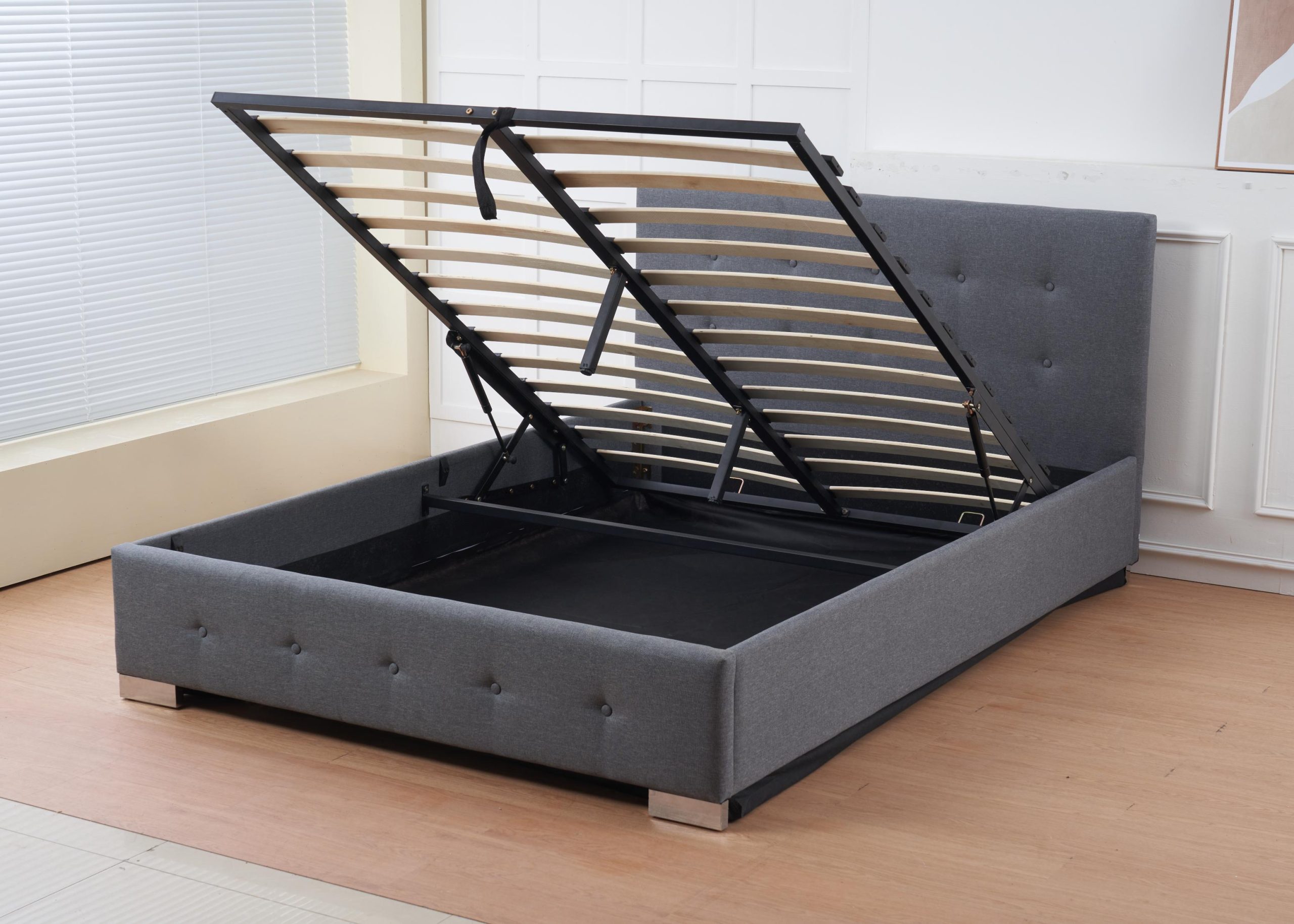 The Oslo Grey Linen Tufted Ottoman Bed Frame - Image 12