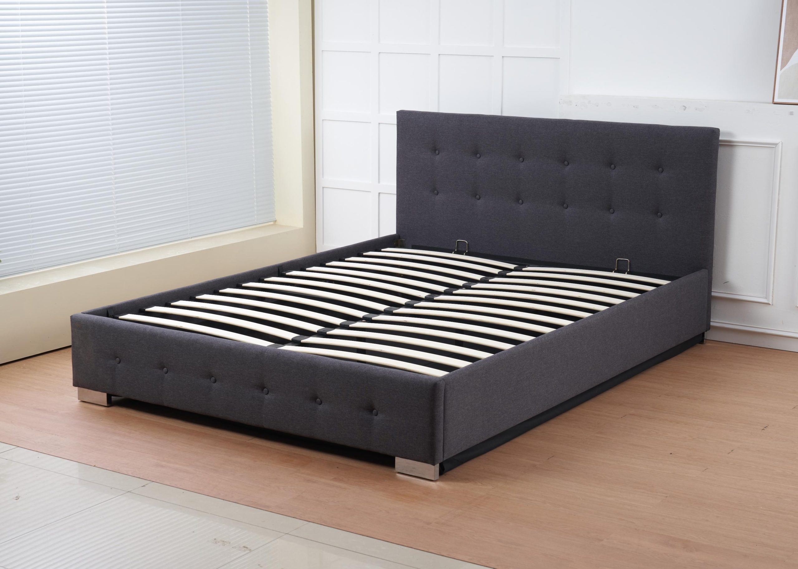 The Oslo Grey Linen Tufted Ottoman Bed Frame - Image 5