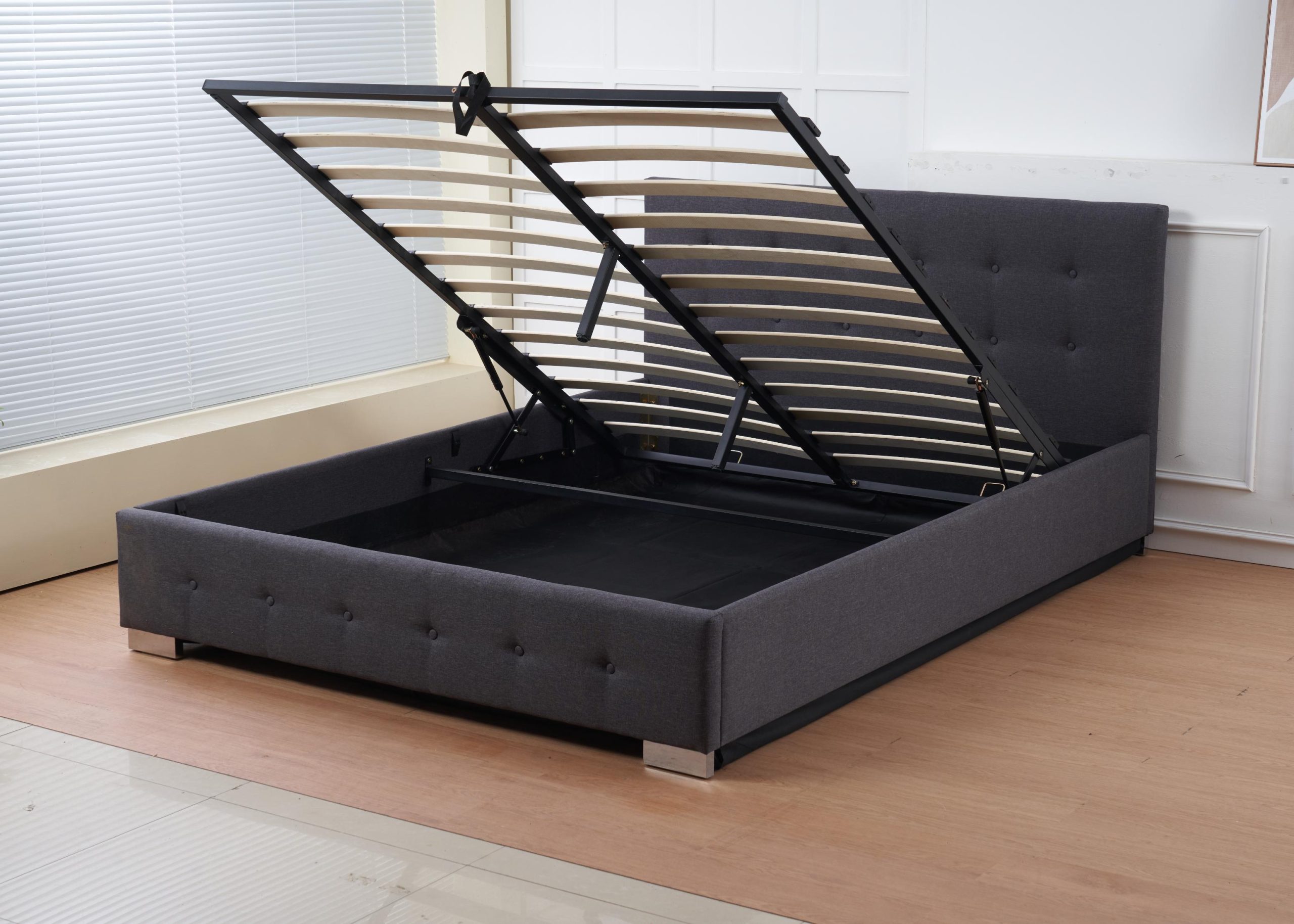 The Oslo Grey Linen Tufted Ottoman Bed Frame - Image 6