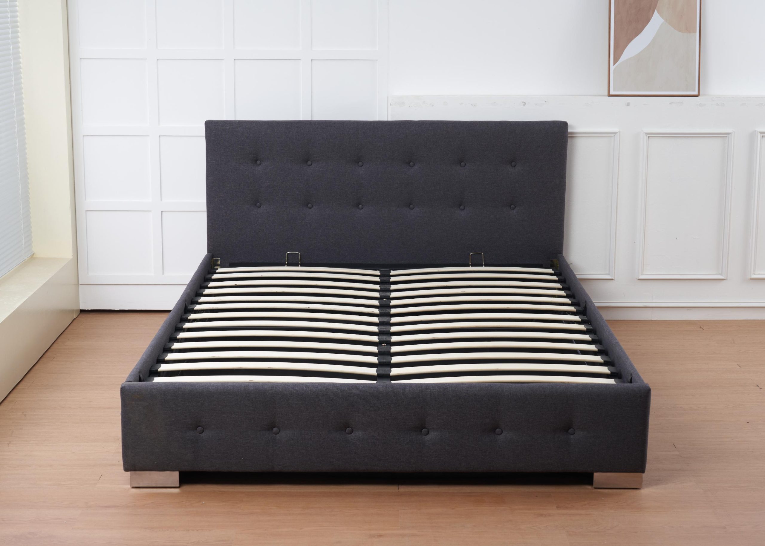 The Oslo Grey Linen Tufted Ottoman Bed Frame - Image 7