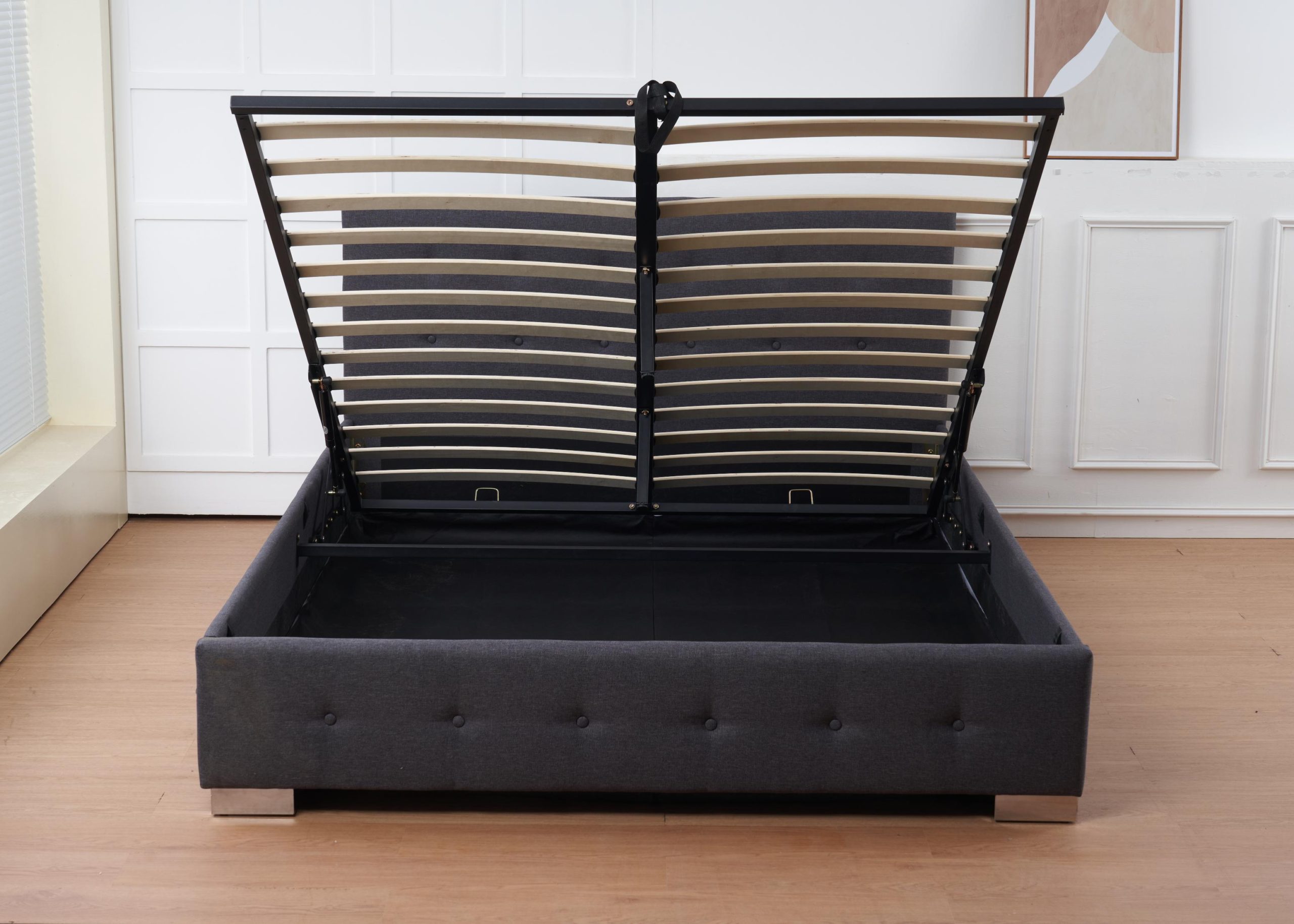 The Oslo Grey Linen Tufted Ottoman Bed Frame - Image 8