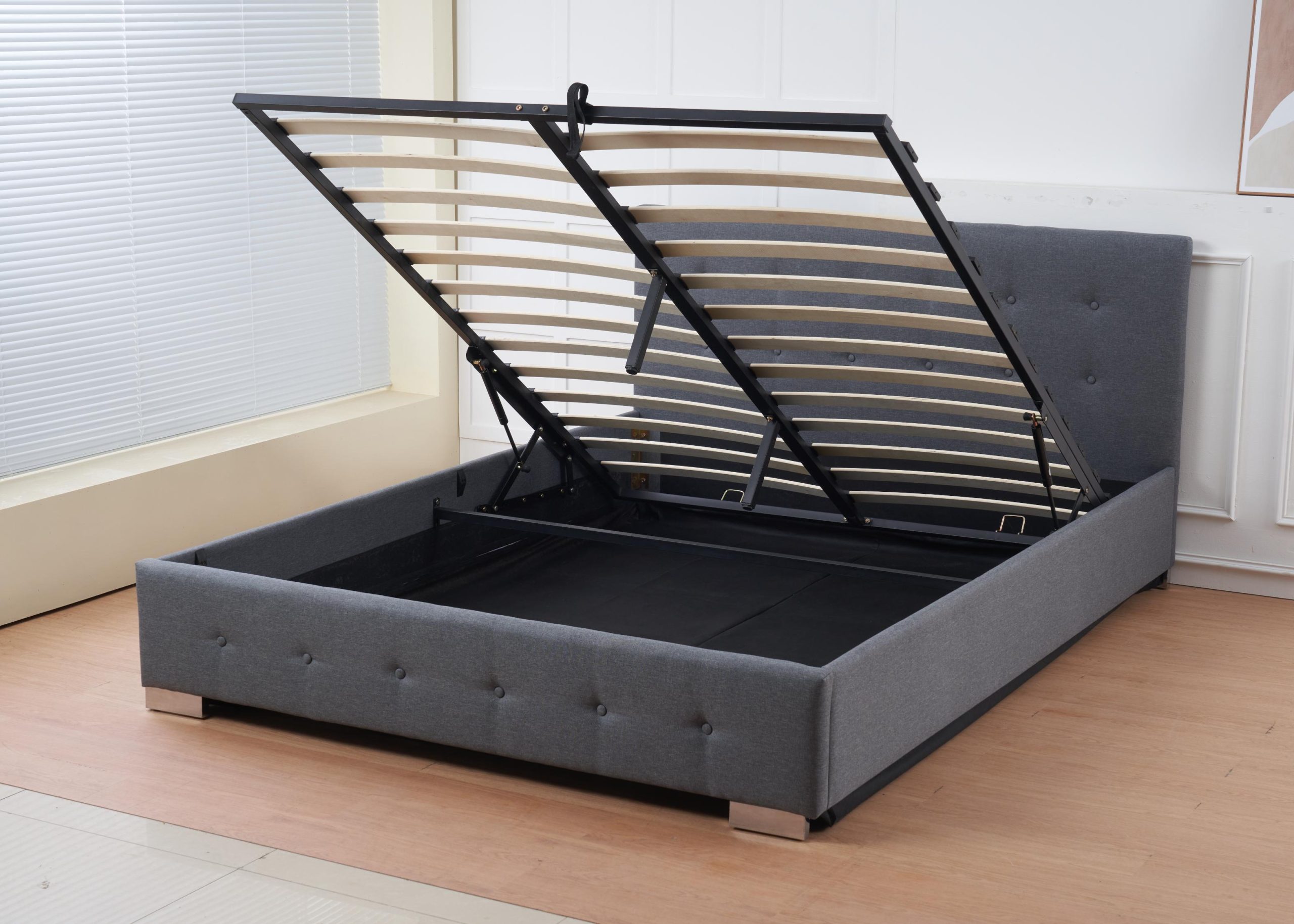The Oslo Grey Linen Tufted Ottoman Bed Frame - Image 13