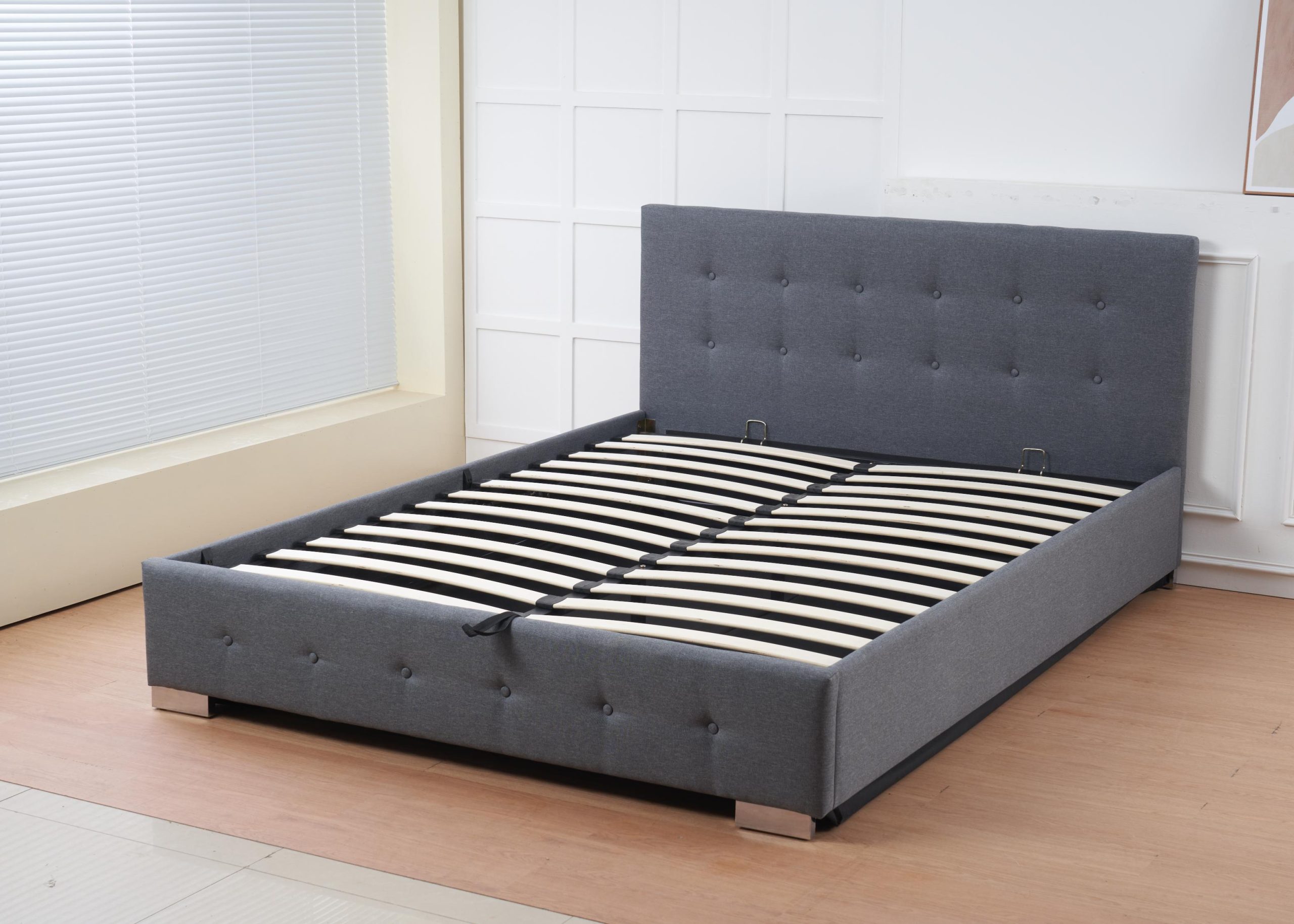 The Oslo Grey Linen Tufted Ottoman Bed Frame - Image 14