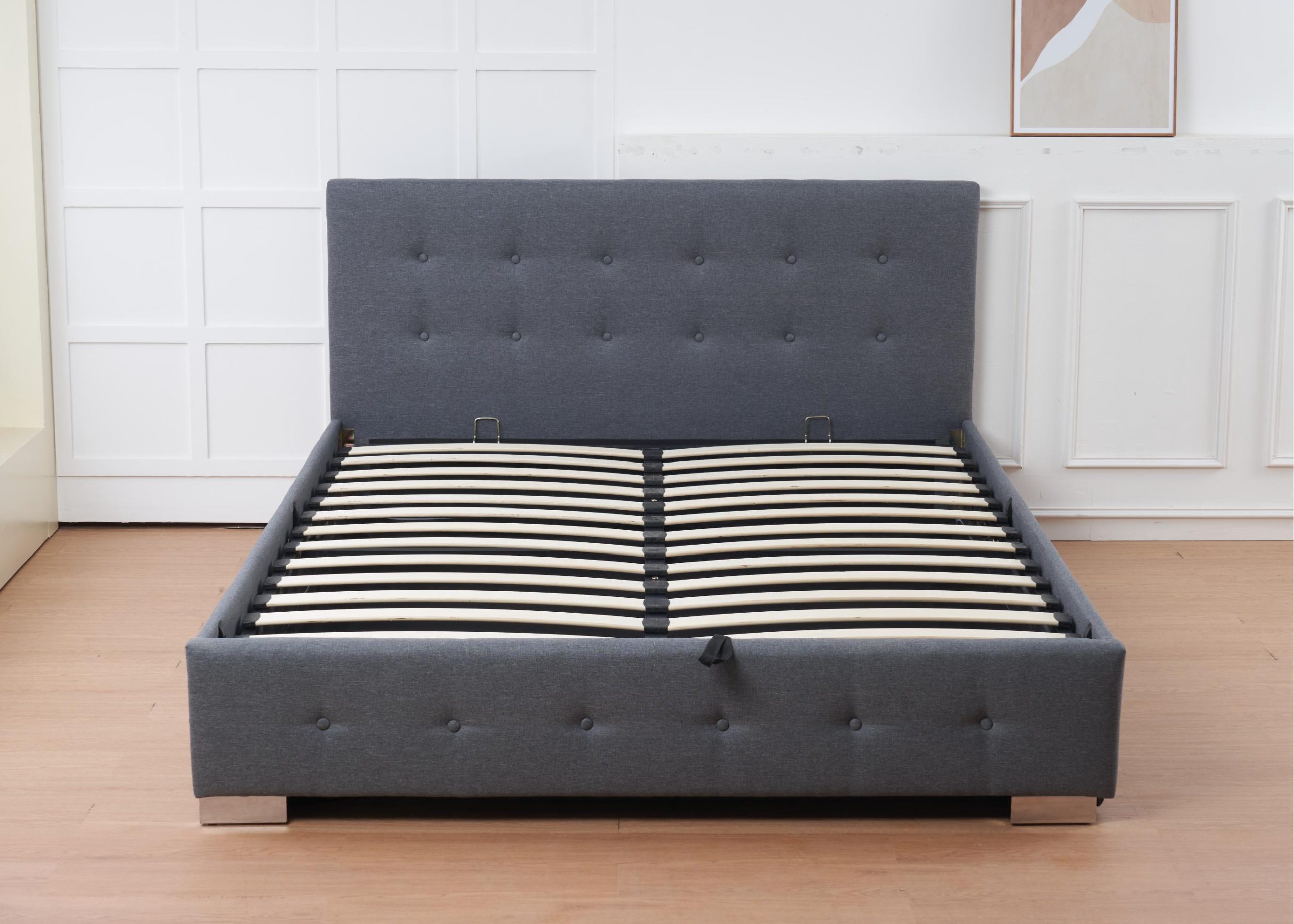 The Oslo Grey Linen Tufted Ottoman Bed Frame - Image 15