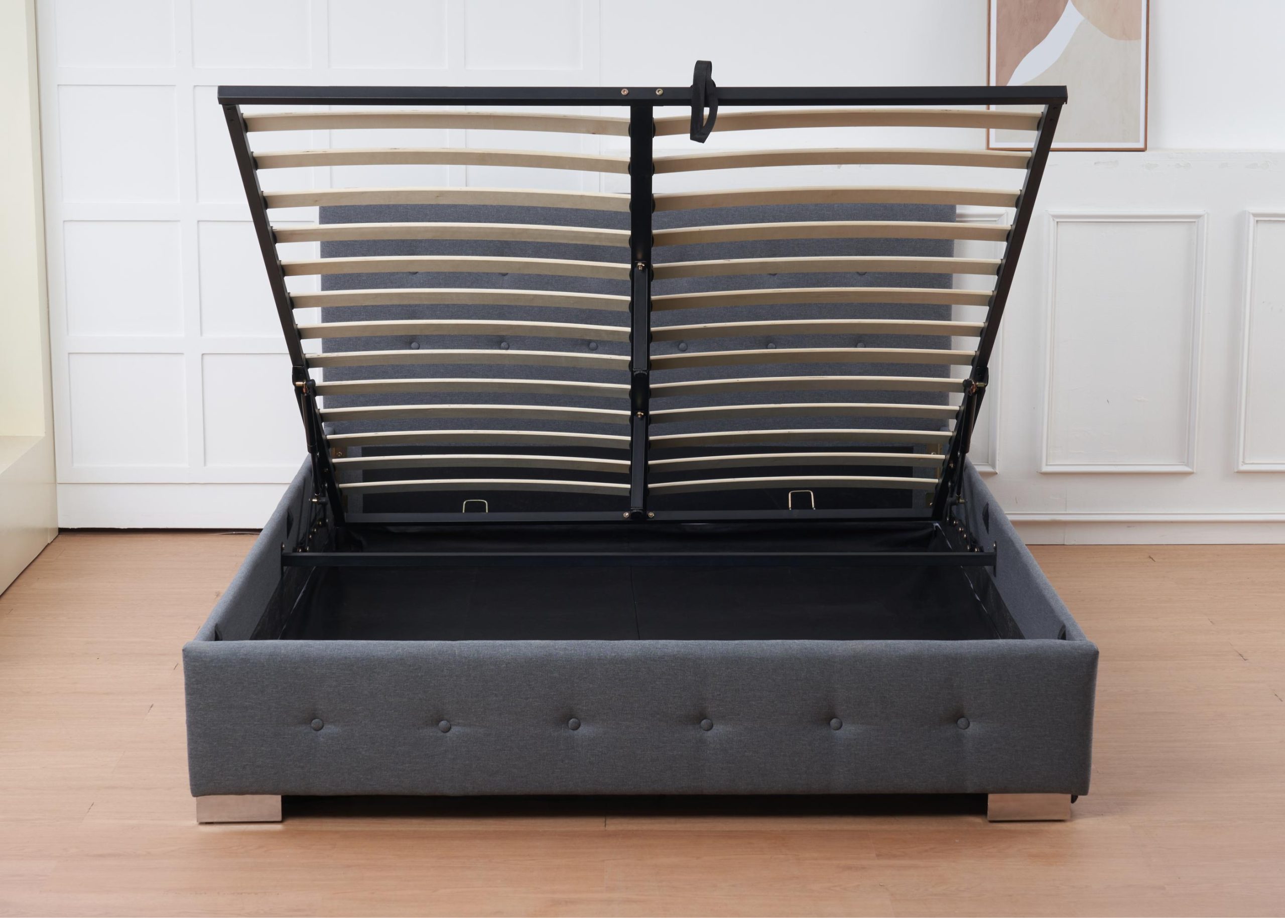The Oslo Grey Linen Tufted Ottoman Bed Frame - Image 16