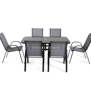 The Rufford - Black and Grey Metal 6 Seat Garden Dining Set