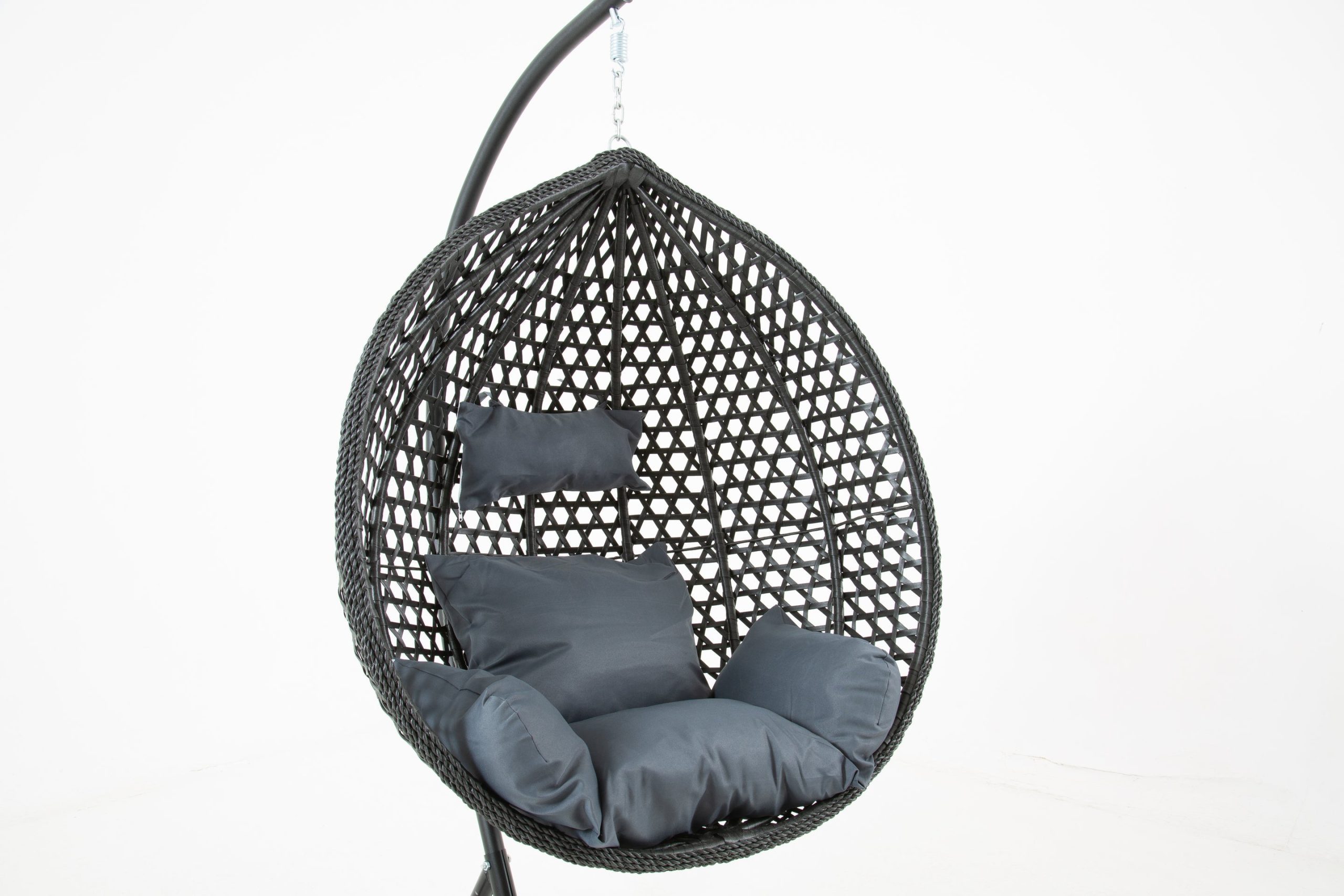 The Onyx Black Hanging Swing Pod Egg Chair - Large with deep Grey Cushions - Image 2