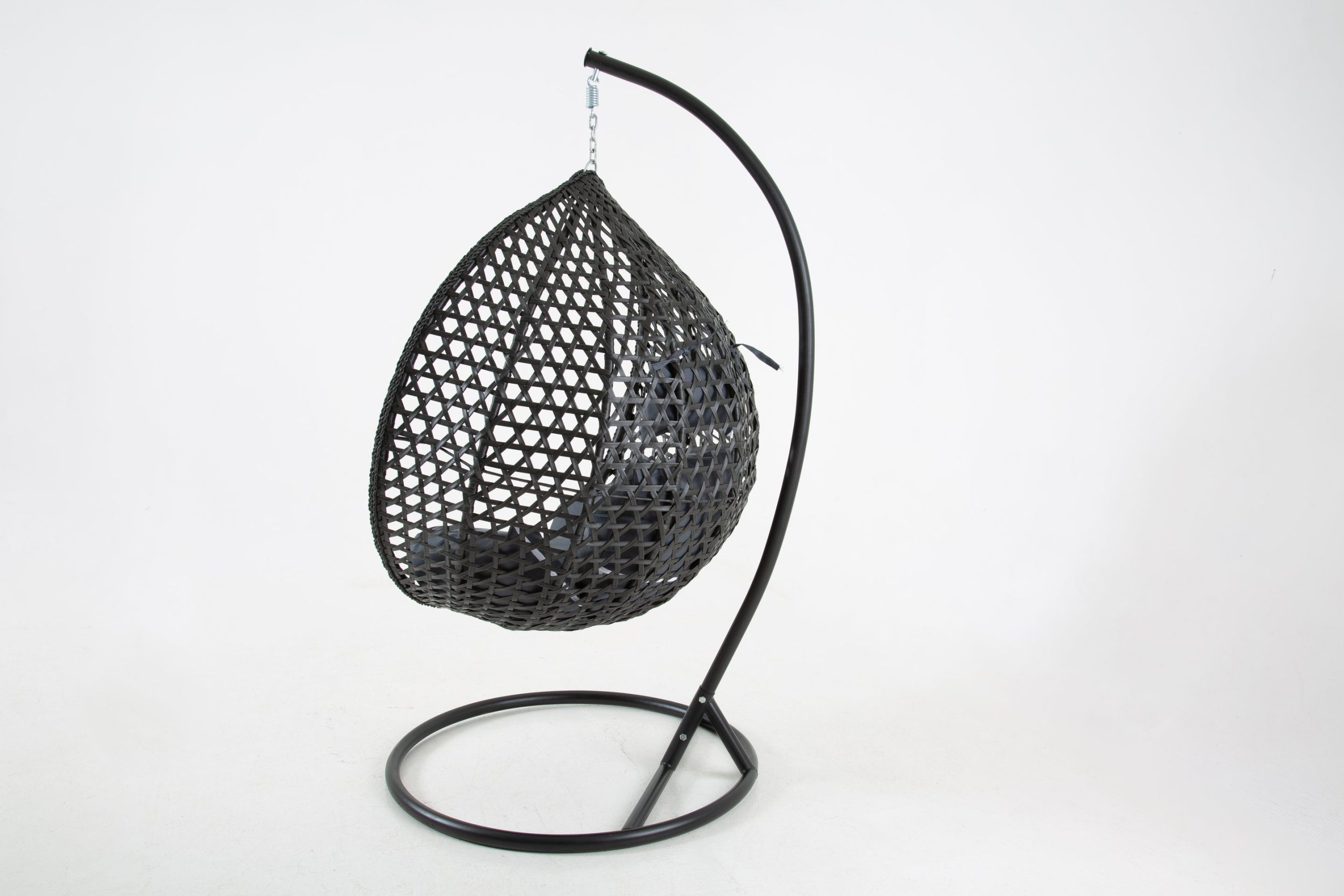 The Onyx Black Hanging Swing Pod Egg Chair - Large with deep Grey Cushions - Image 8