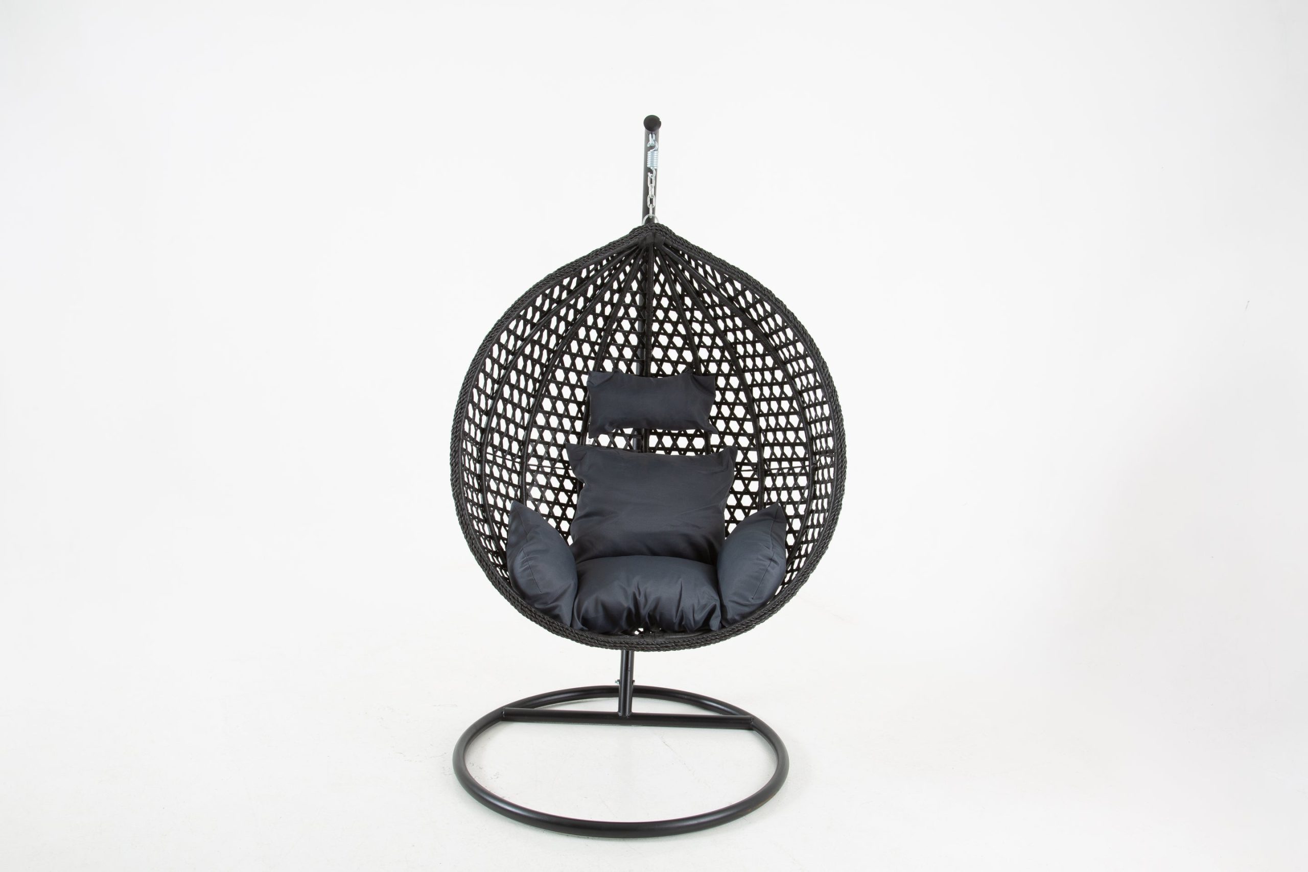 The Onyx Black Hanging Swing Pod Egg Chair - Large with deep Grey Cushions - Image 9
