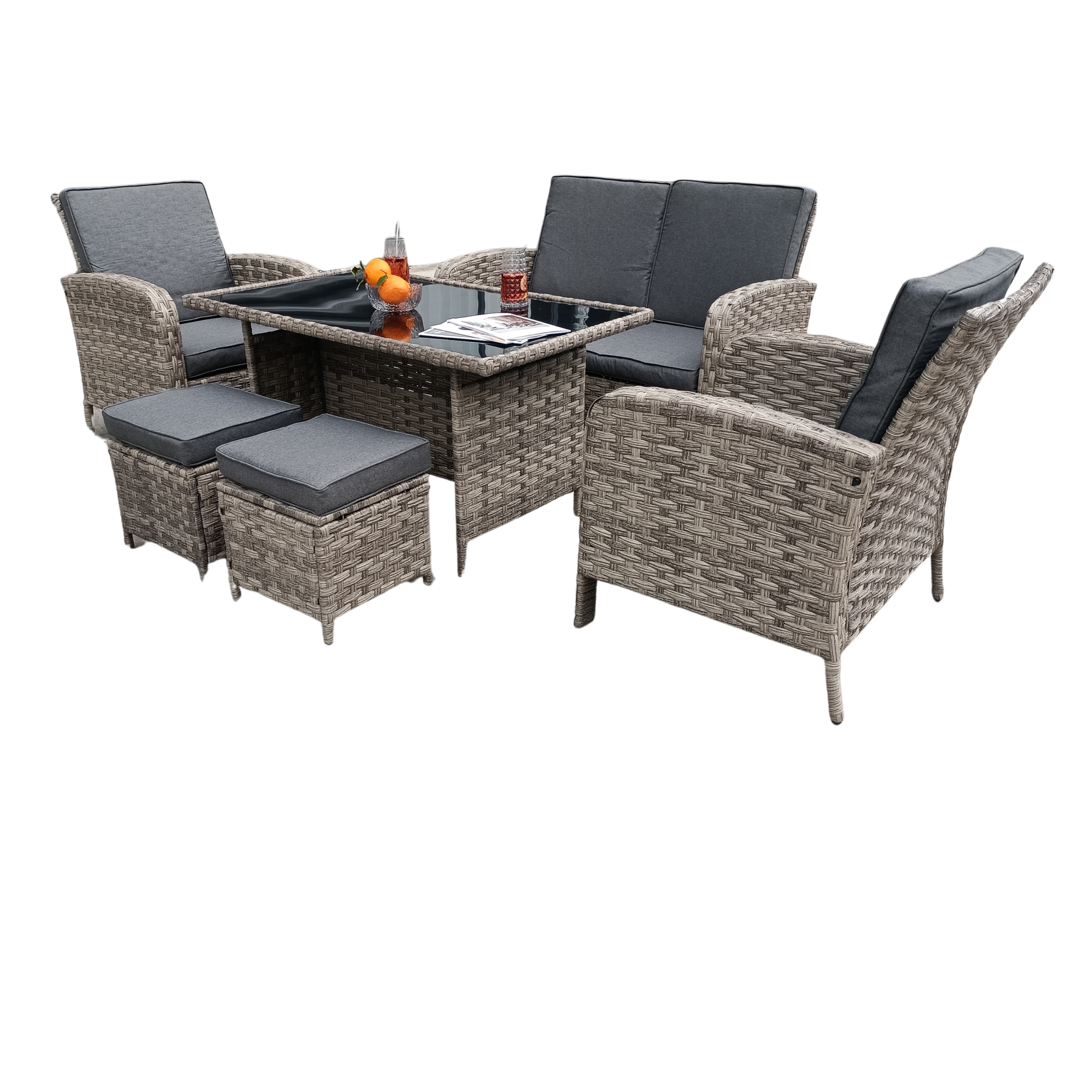 Dorchester 6-Piece Rattan Wicker Relaxed Garden Dining Set - Image 2