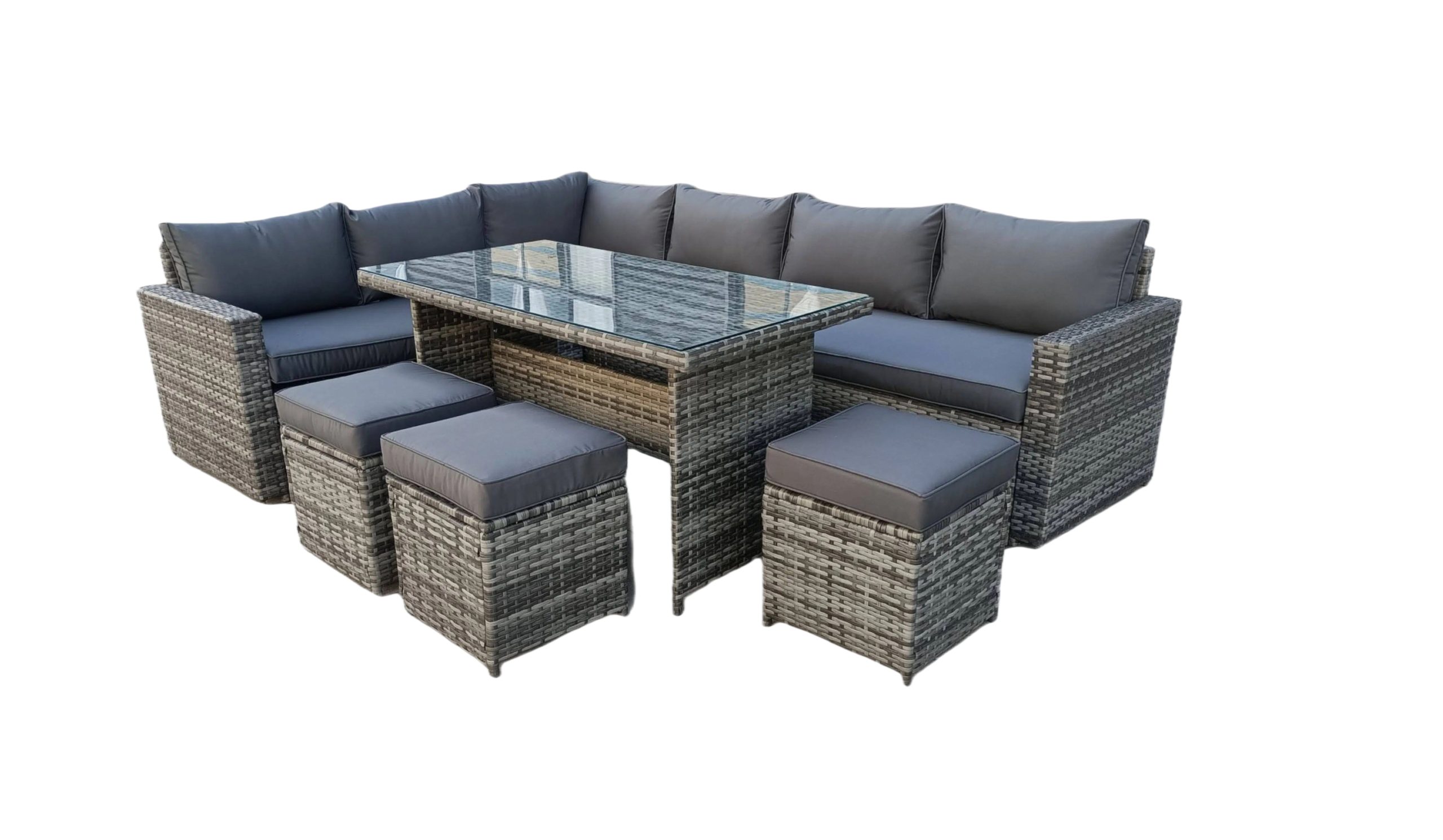 The Derwentwater Grey 9 Seat Corner Rattan Dining Set - Fixed Table - Image 3
