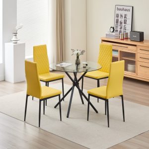 New York Dining Table with 4 Emily Leather Chairs