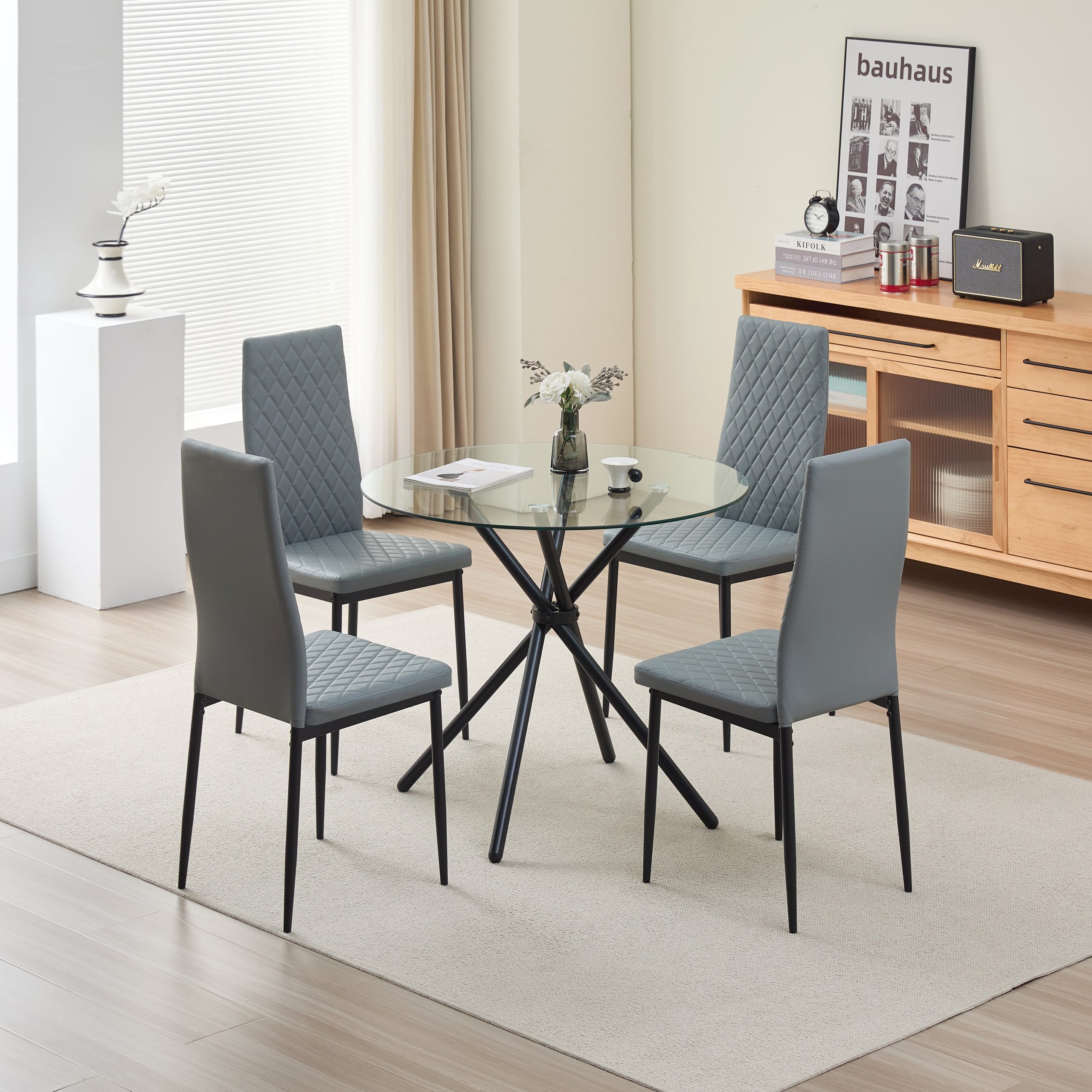 New York Dining Table with 4 Emily Leather Chairs - Image 2