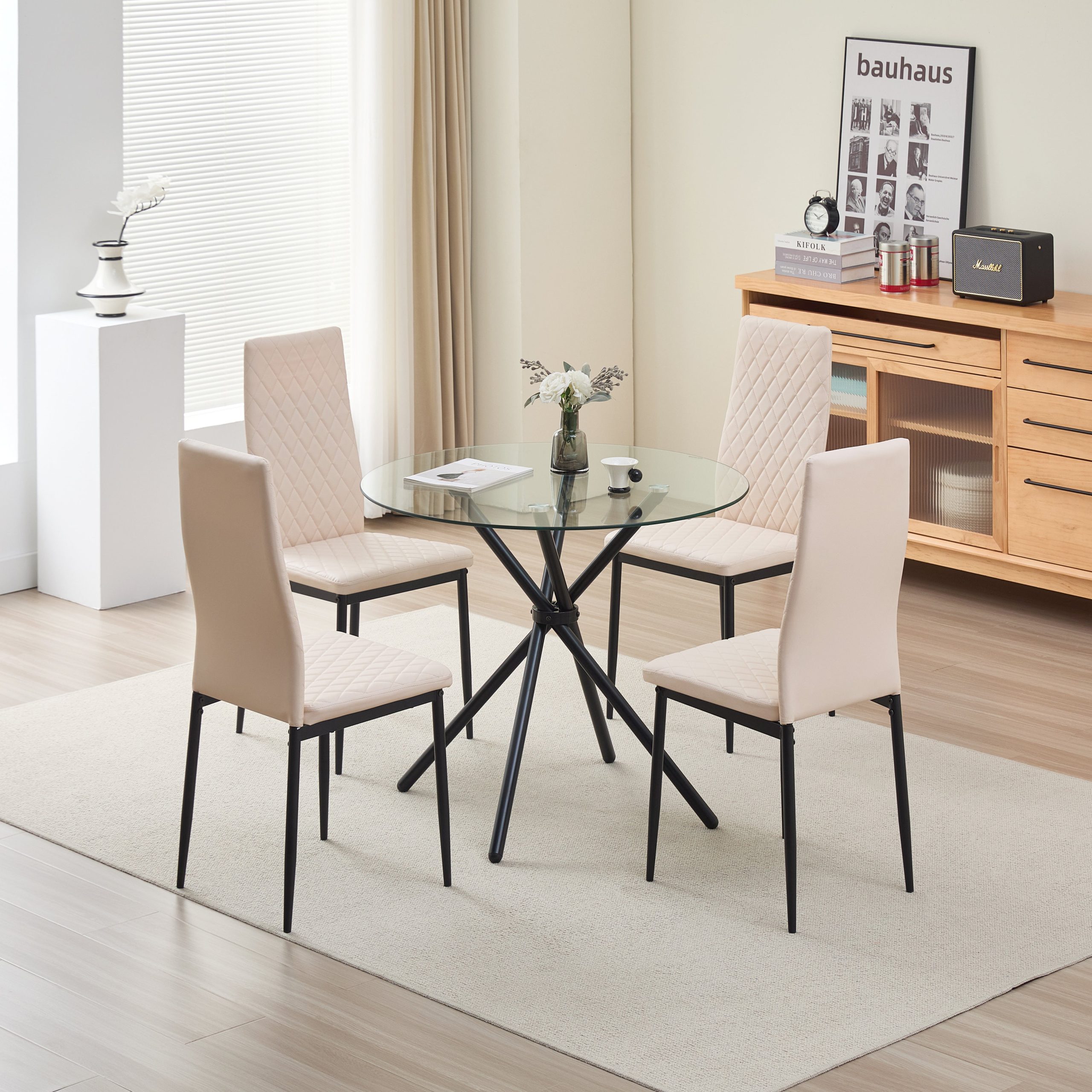 New York Dining Table with 4 Emily Leather Chairs - Image 3