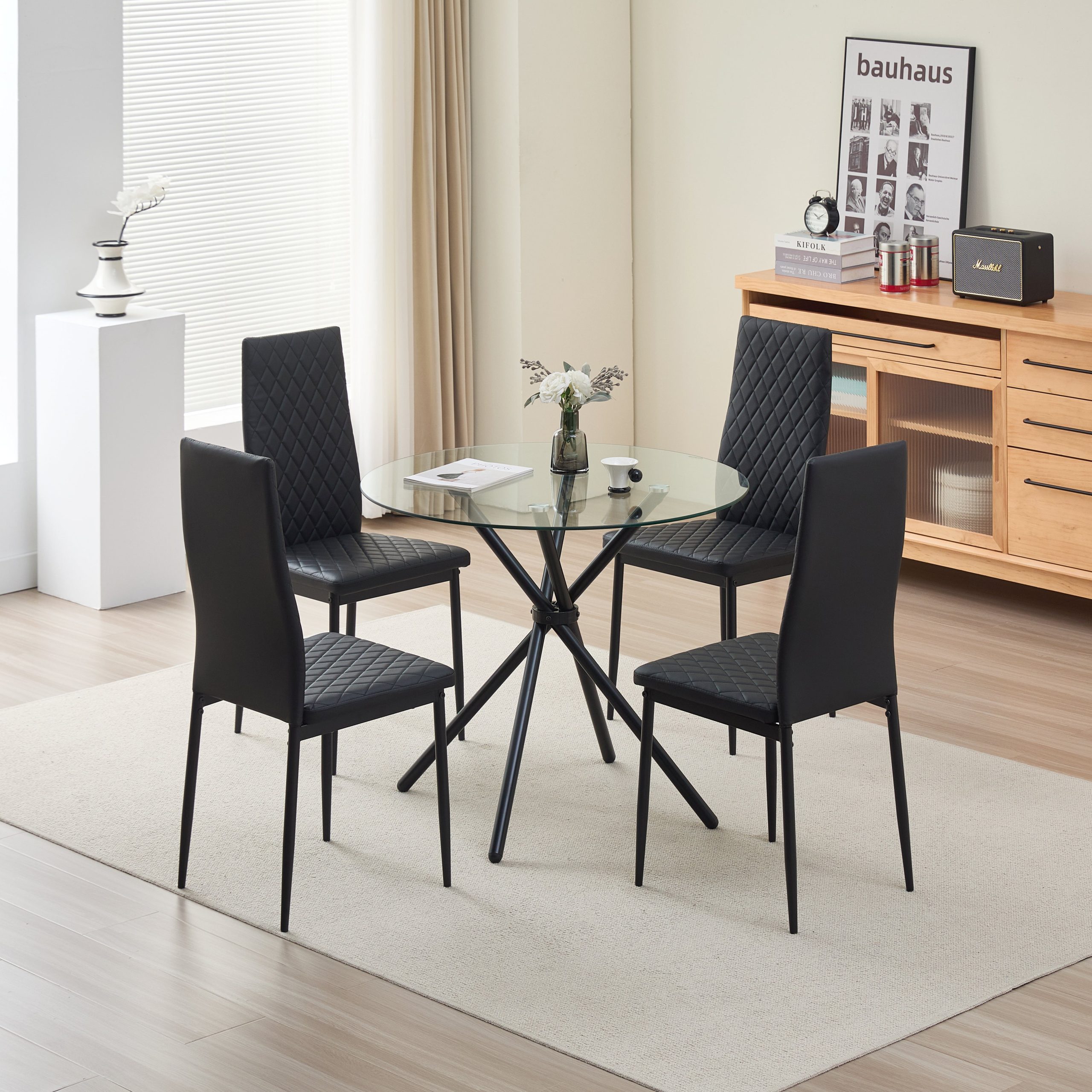 New York Dining Table with 4 Emily Leather Chairs - Image 4