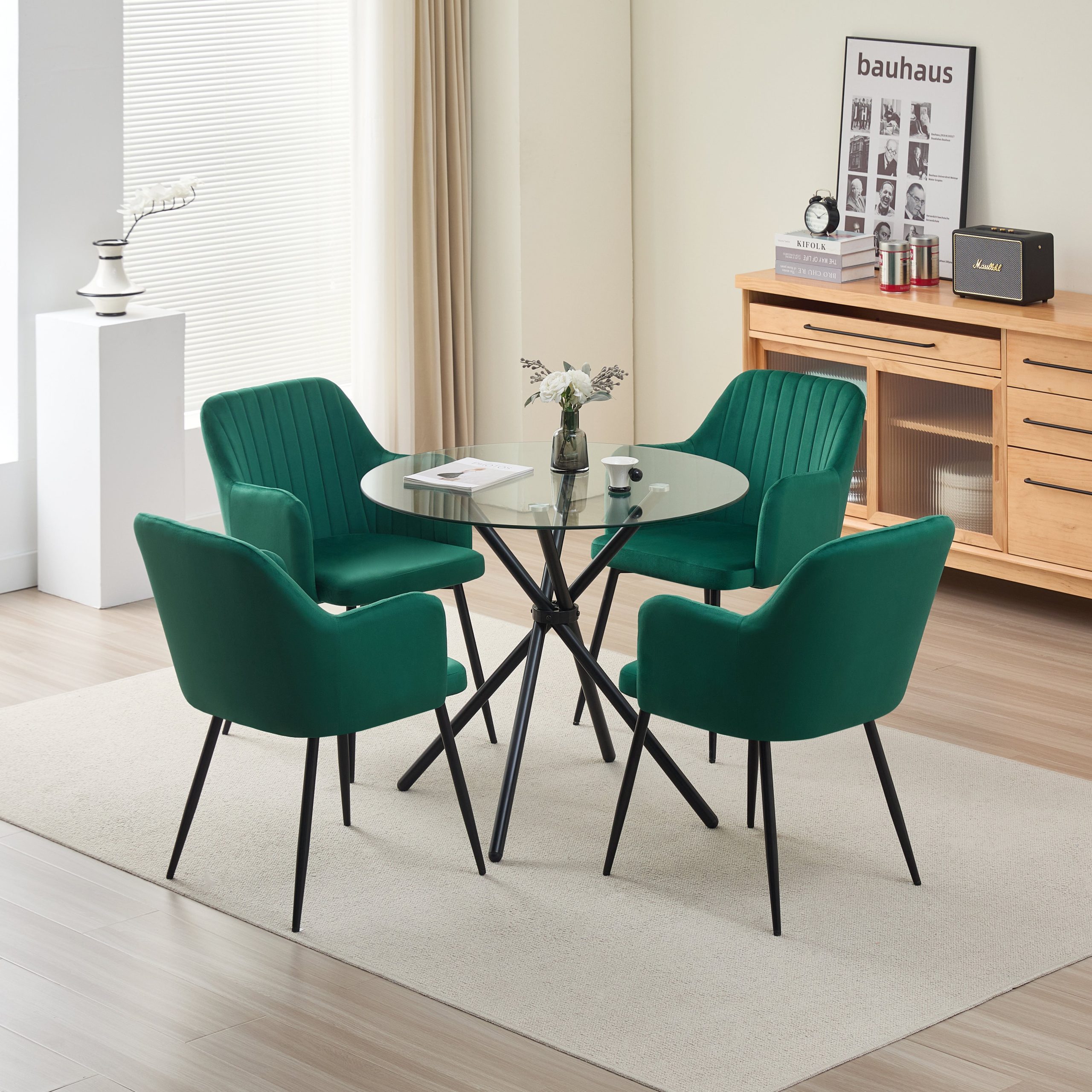 New York Dining Table with 4 Charlotte Velvet Chairs - Image 2