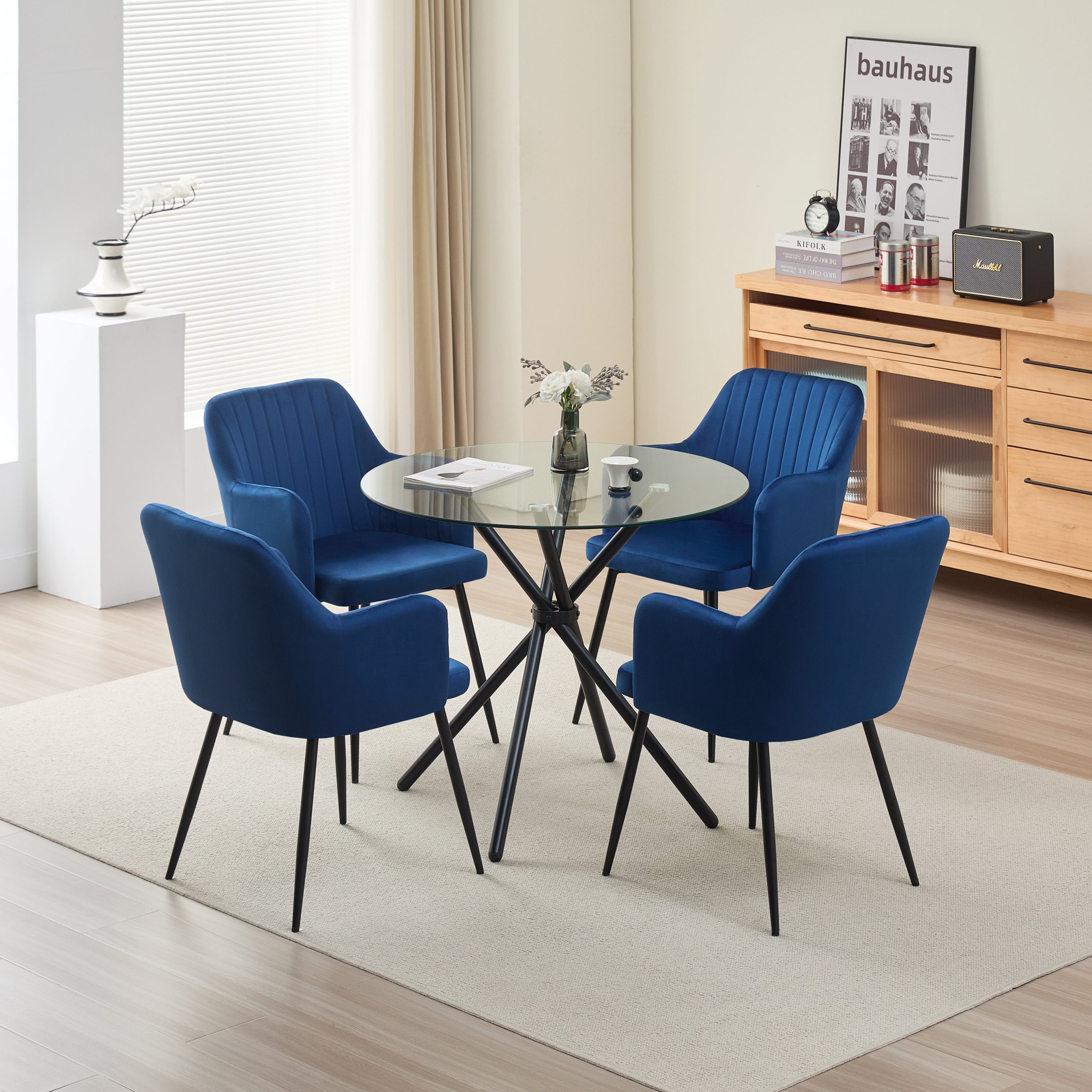 New York Dining Table with 4 Charlotte Velvet Chairs - Image 4