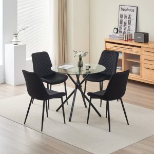 New York Dining Table with 4 Amelia Velvet Chairs