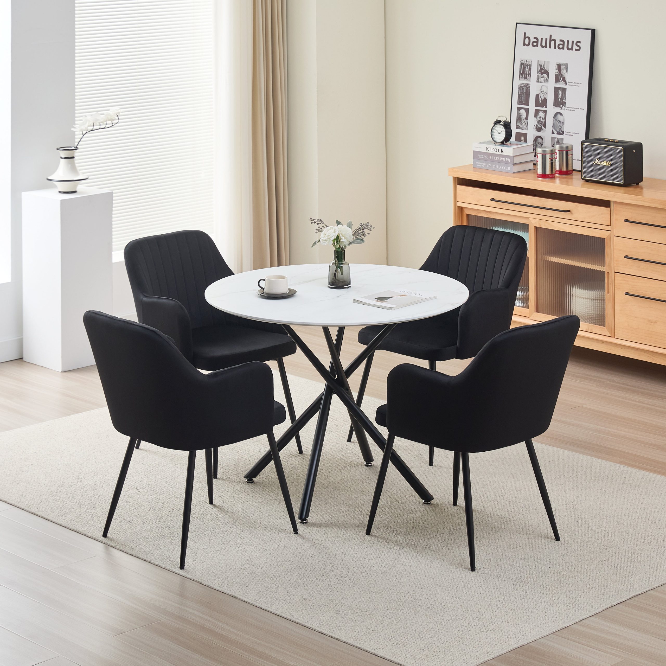 Seattle Dining Table with 4 Charlotte Velvet Chairs - Image 3
