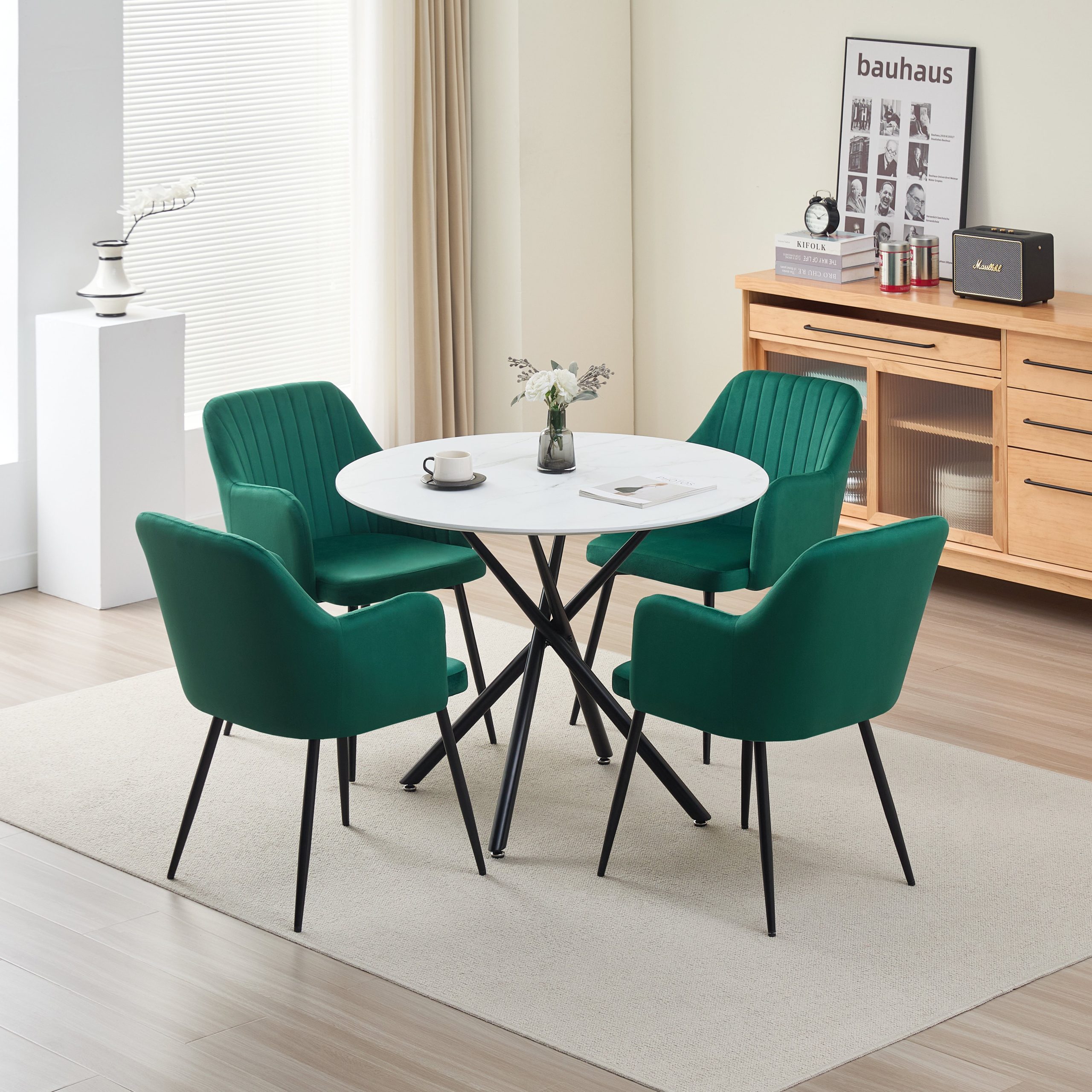Seattle Dining Table with 4 Charlotte Velvet Chairs - Image 2