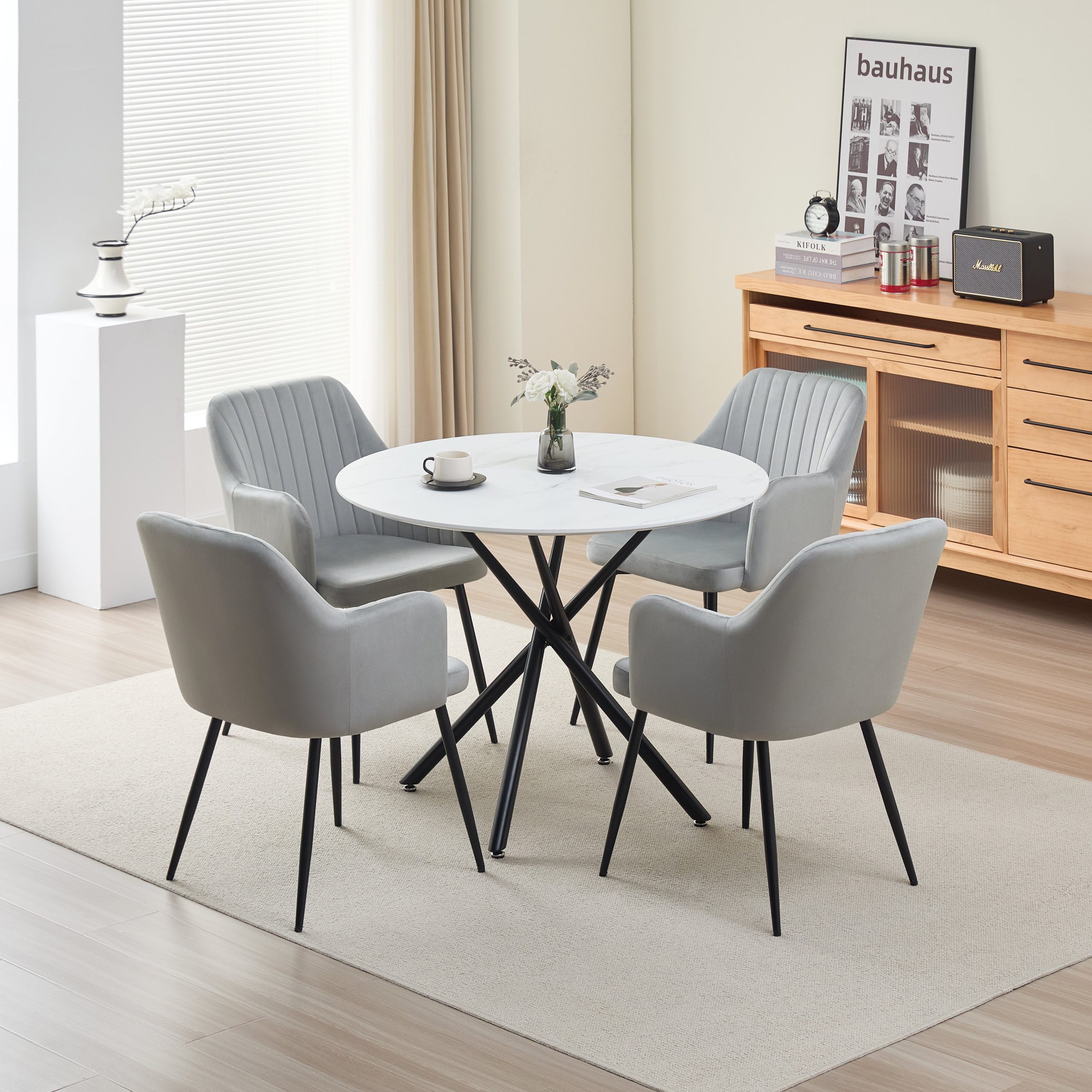 Seattle Dining Table with 4 Charlotte Velvet Chairs - Image 4