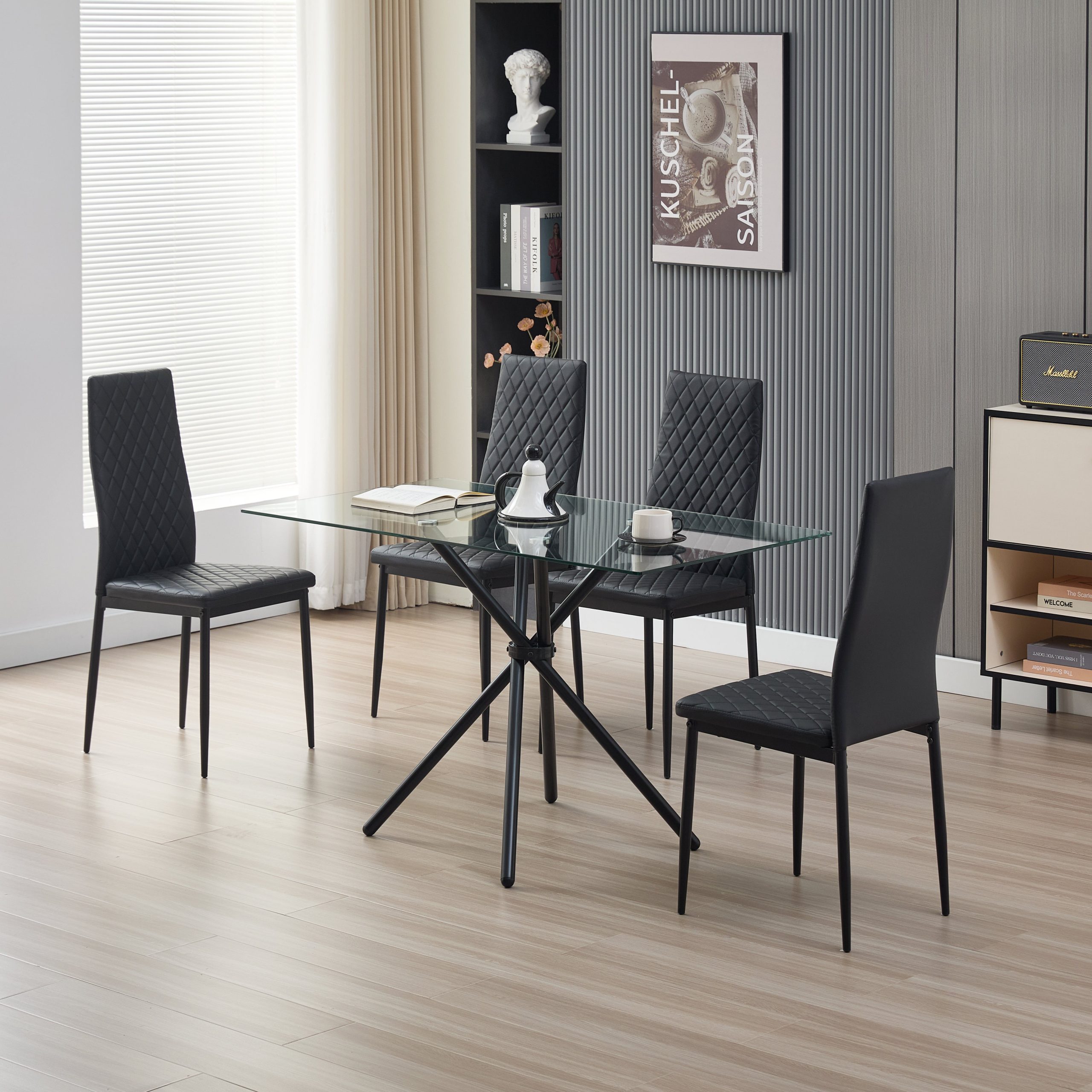 Miami Dining Table with 4 Emily Leather Chairs