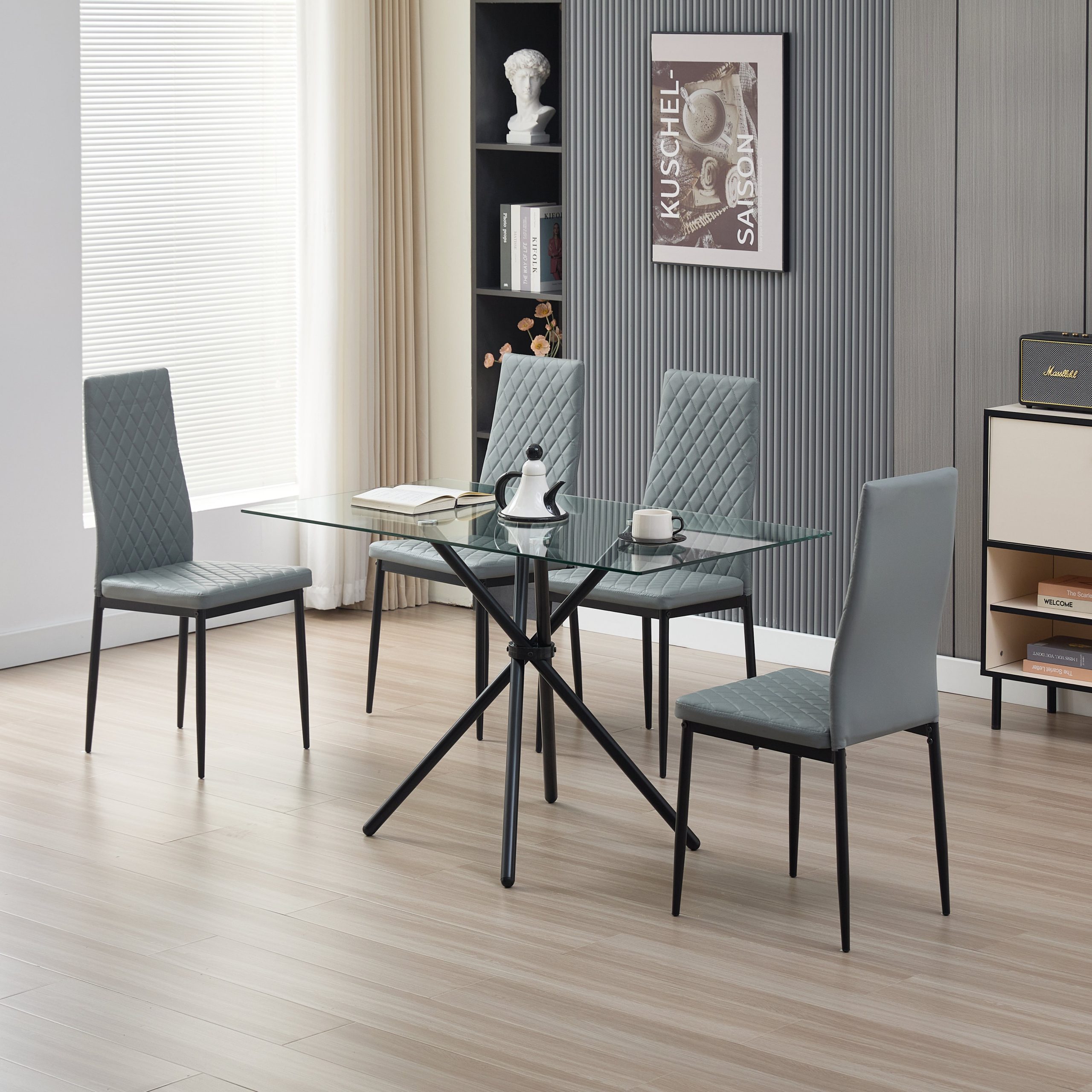 Miami Dining Table with 4 Emily Leather Chairs - Image 4