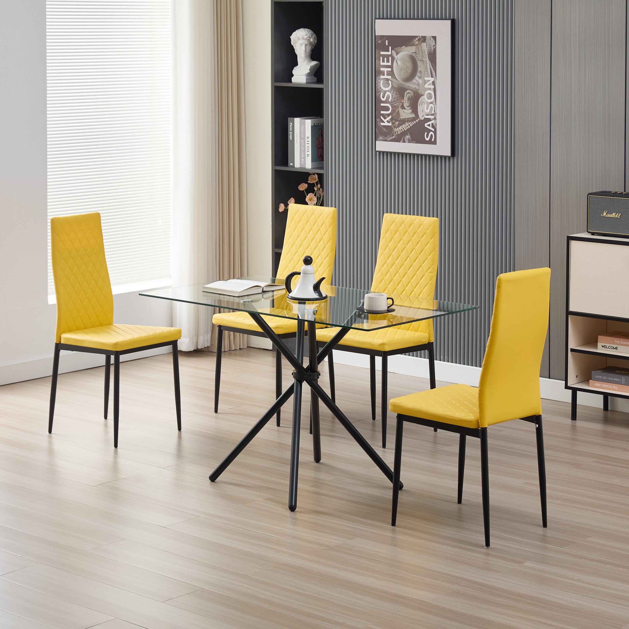 Miami Dining Table with 4 Emily Leather Chairs - Image 3