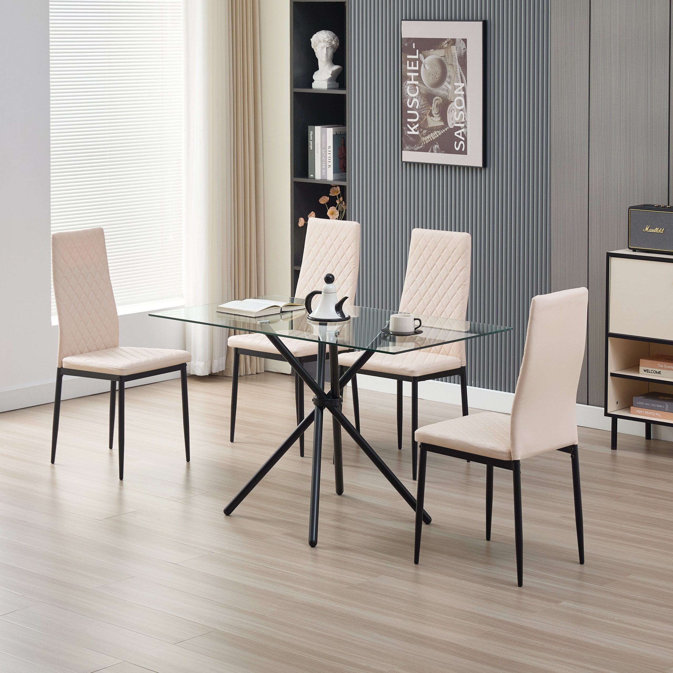 Miami Dining Table with 4 Emily Leather Chairs - Image 2
