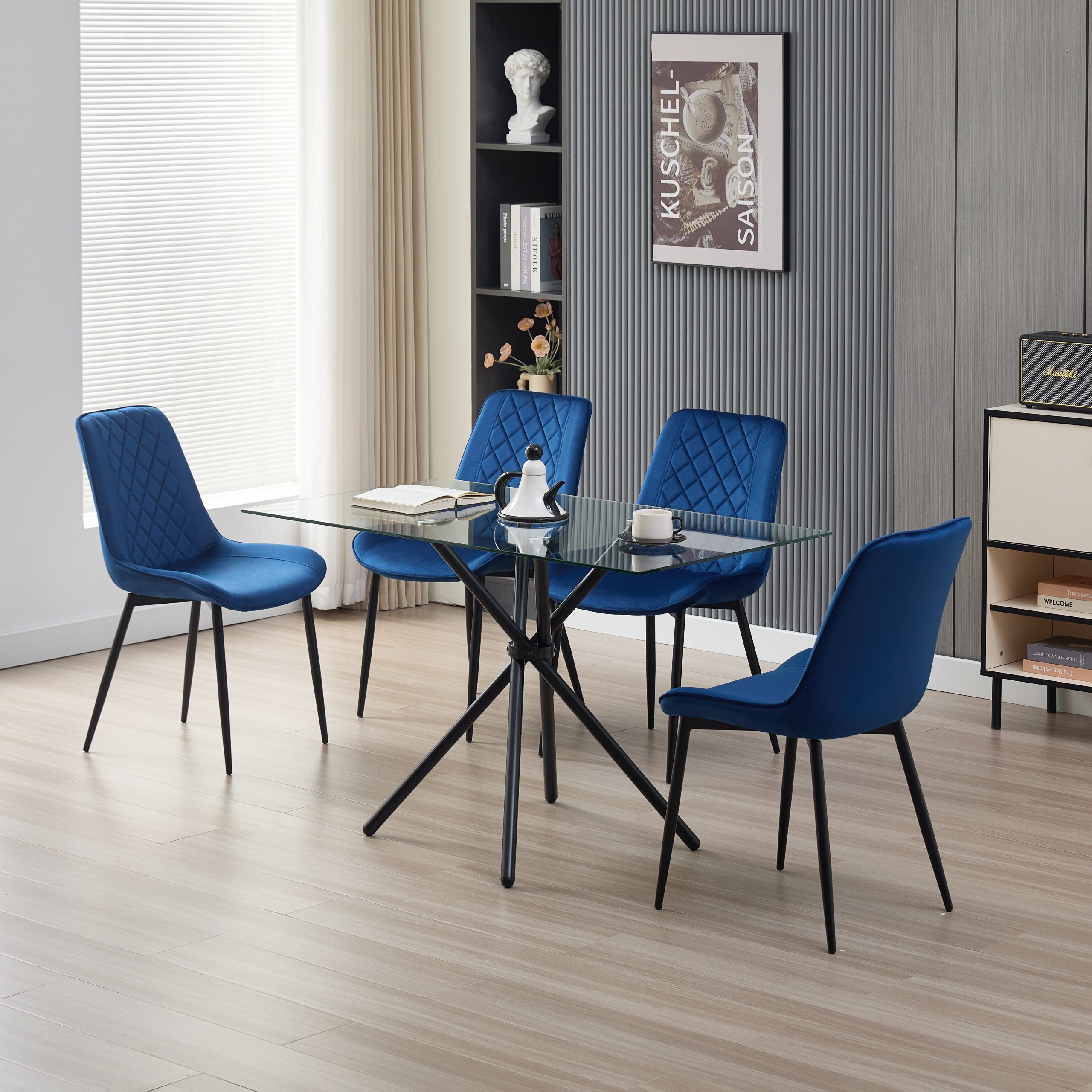 Miami Dining Table with 4 Amelia Velvet Chairs - Image 4