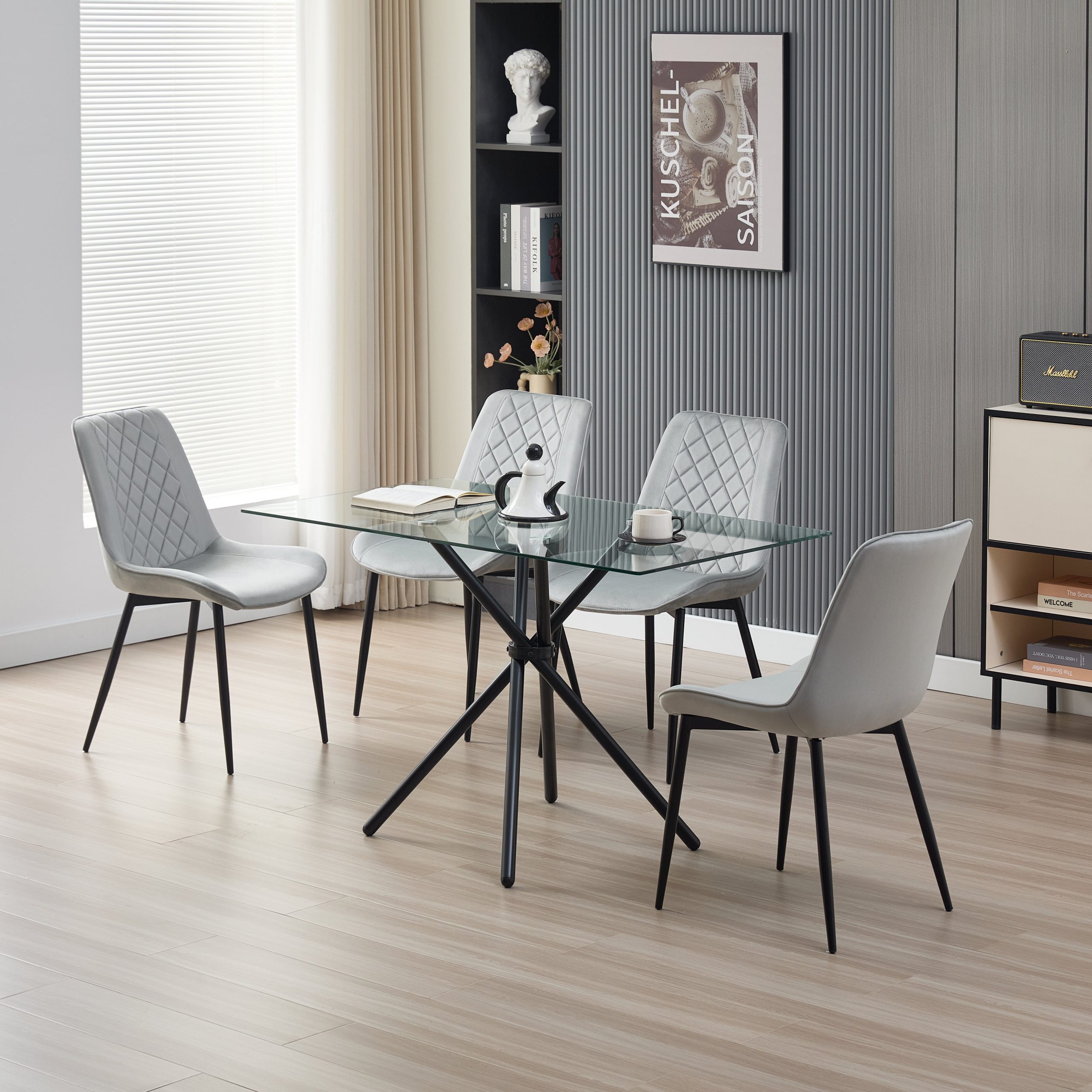 Miami Dining Table with 4 Amelia Velvet Chairs - Image 2