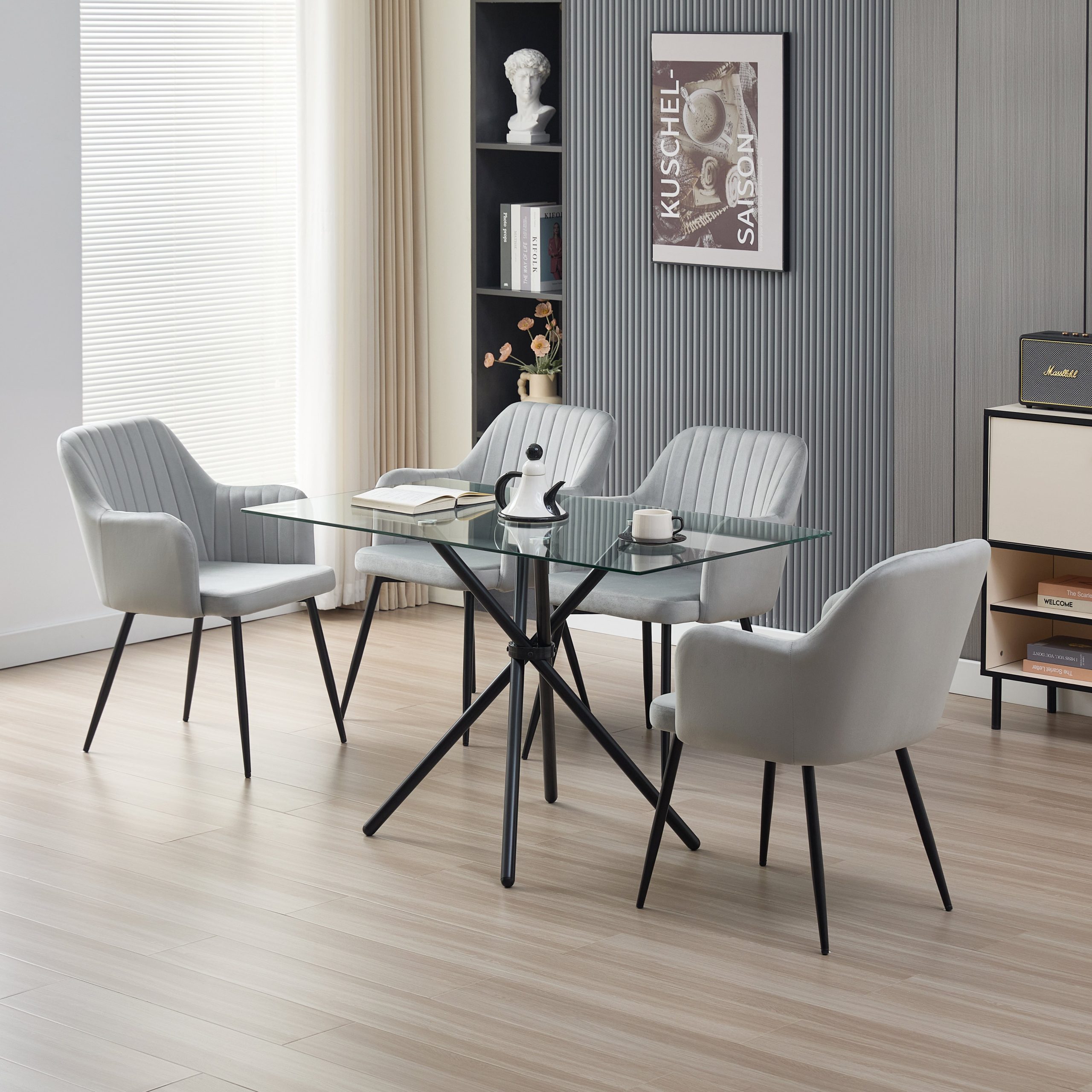 Miami Dining Table with 4 Charlotte Velvet Chairs