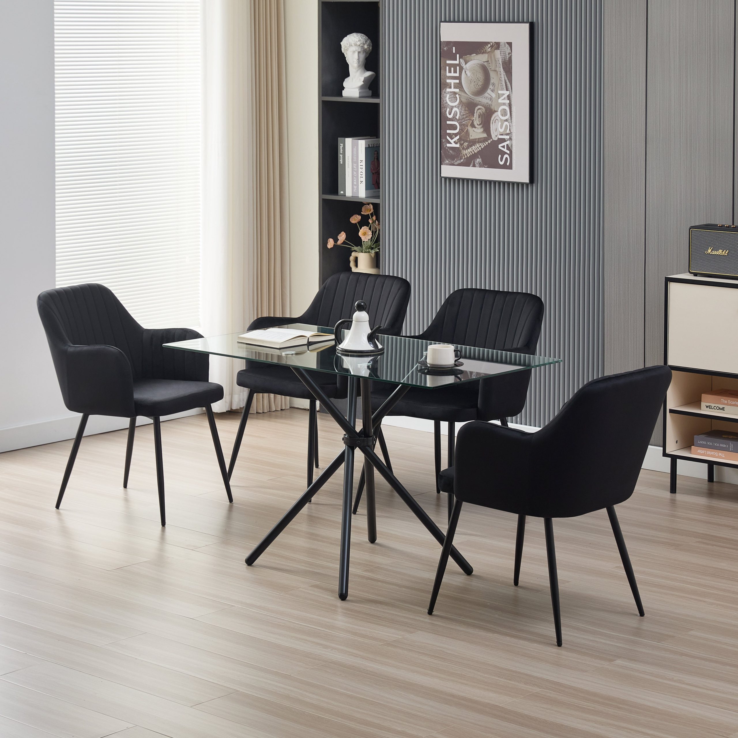 Miami Dining Table with 4 Charlotte Velvet Chairs - Image 2