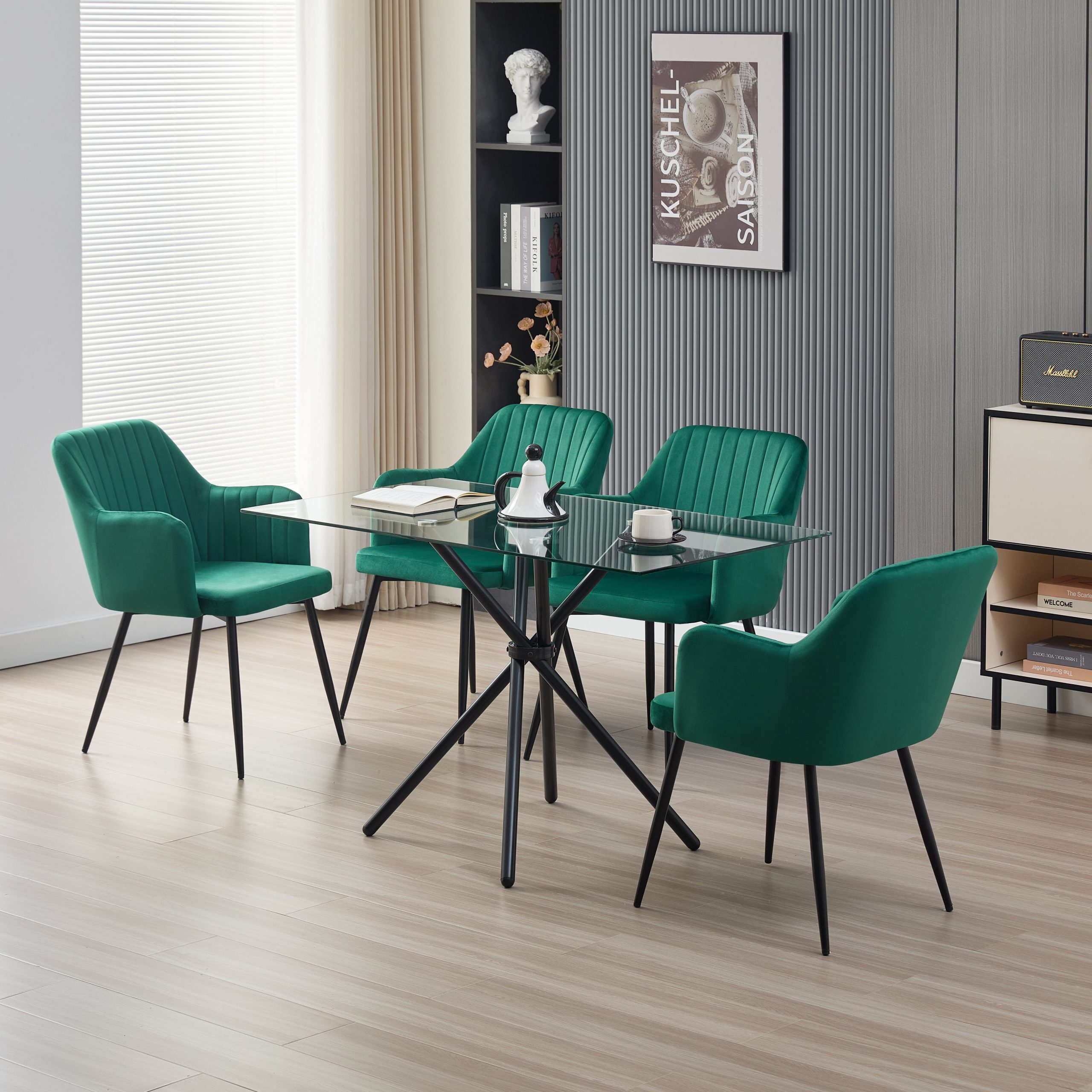 Miami Dining Table with 4 Charlotte Velvet Chairs - Image 3
