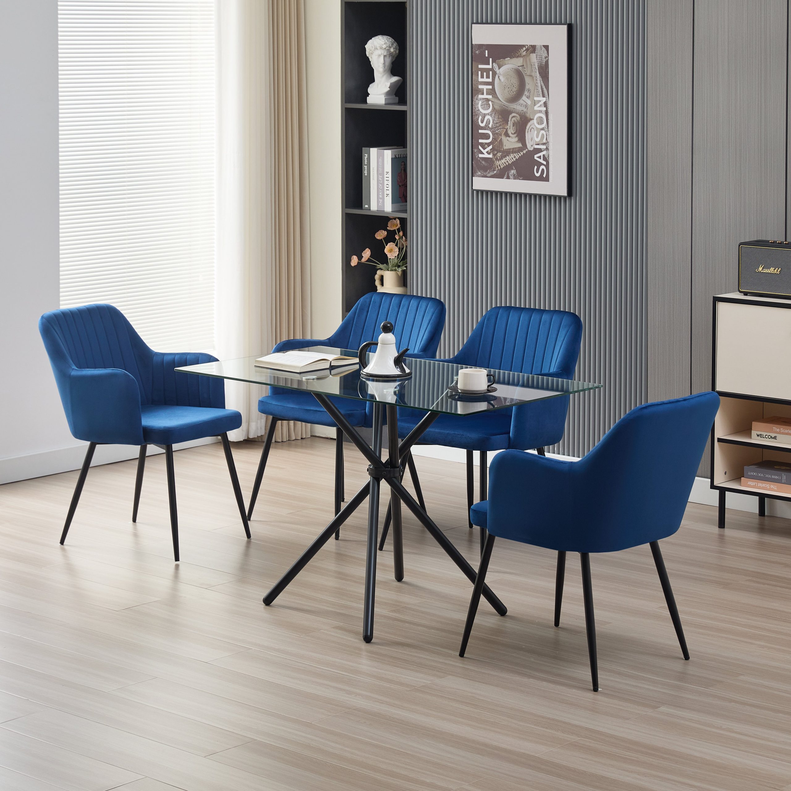 Miami Dining Table with 4 Charlotte Velvet Chairs - Image 4