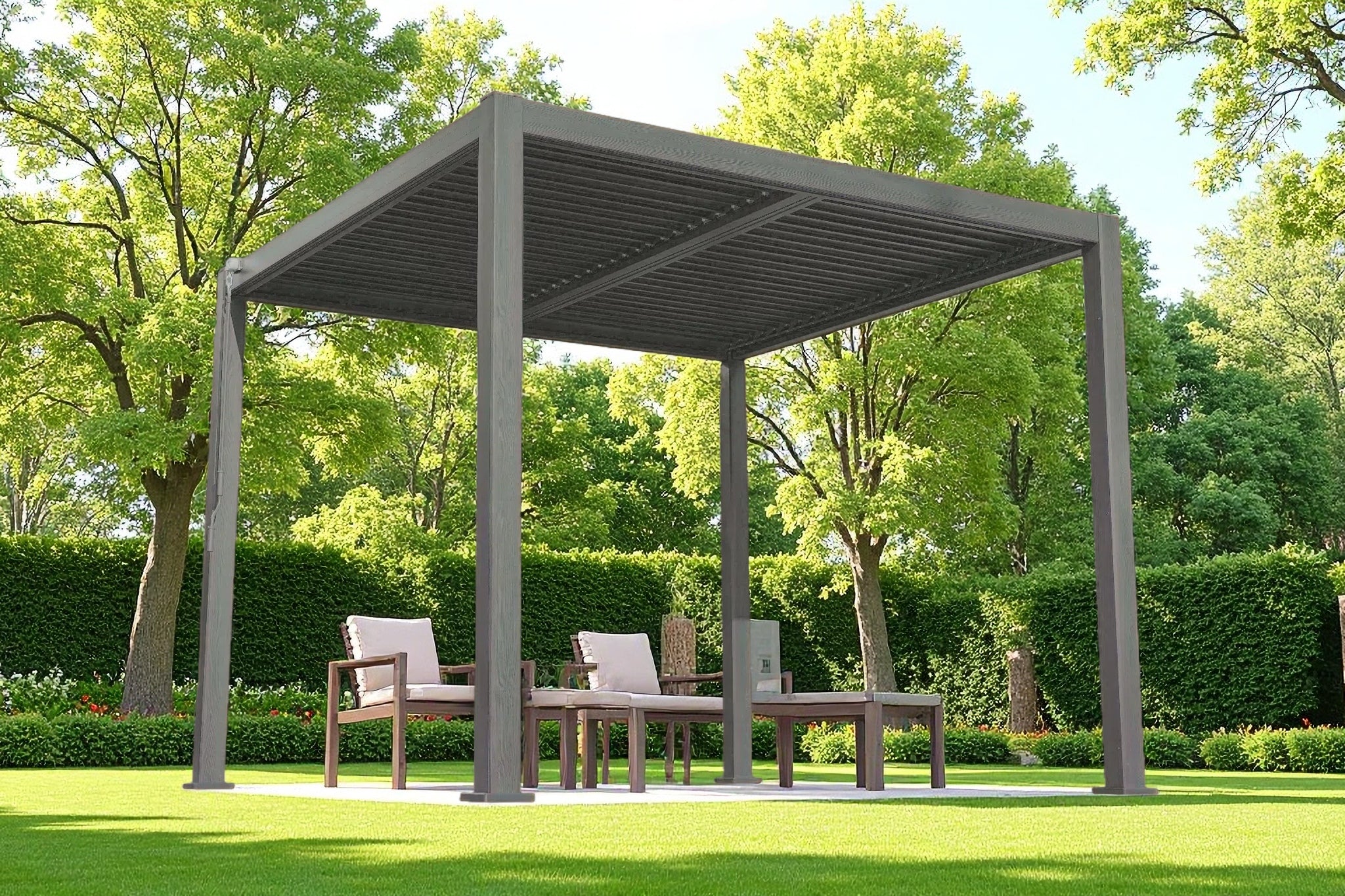 3m x 3m Aluminium Pergola with Manual Louvre Roofing - Image 7