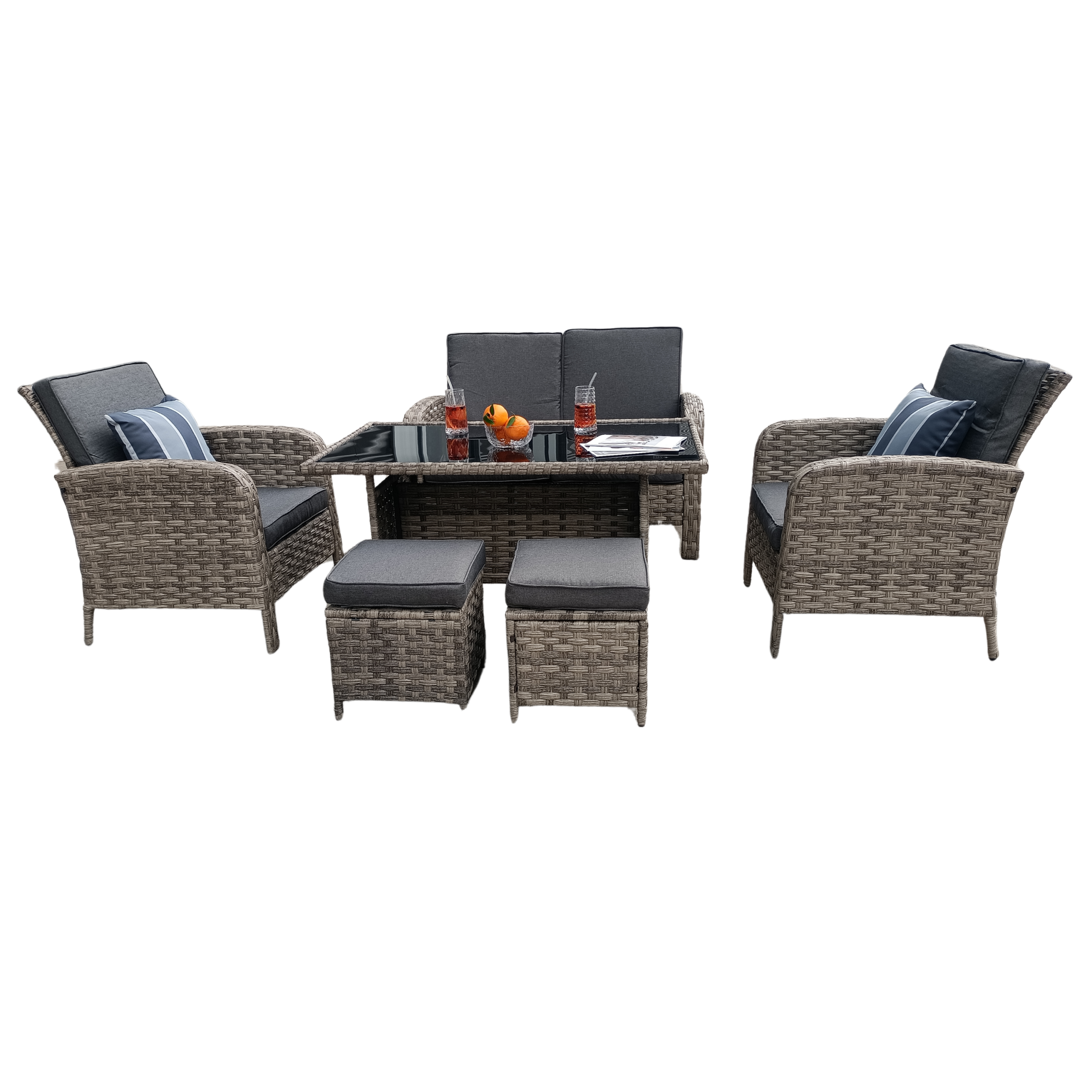 Dorchester 6-Piece Rattan Wicker Relaxed Garden Dining Set - Image 3