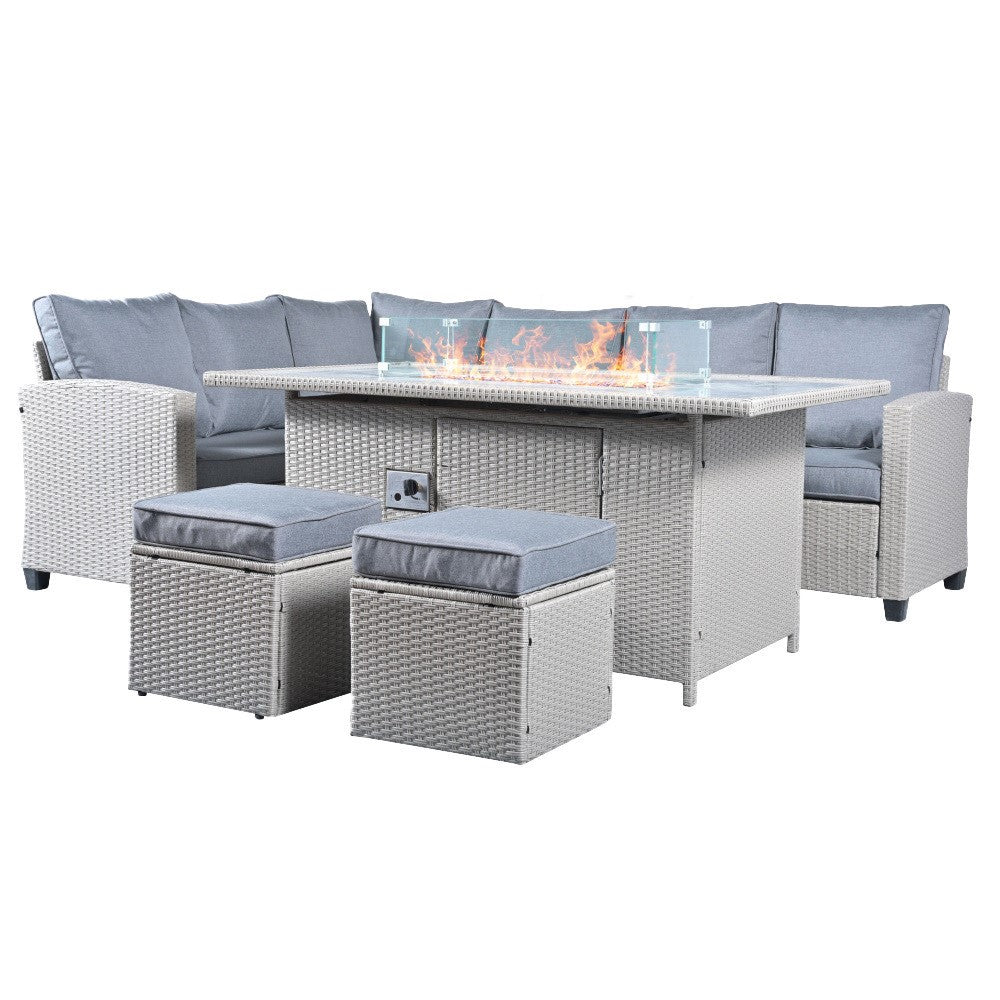 The Conwy 8 Seat Corner Gas Firepit Rattan Dining Set - Image 2