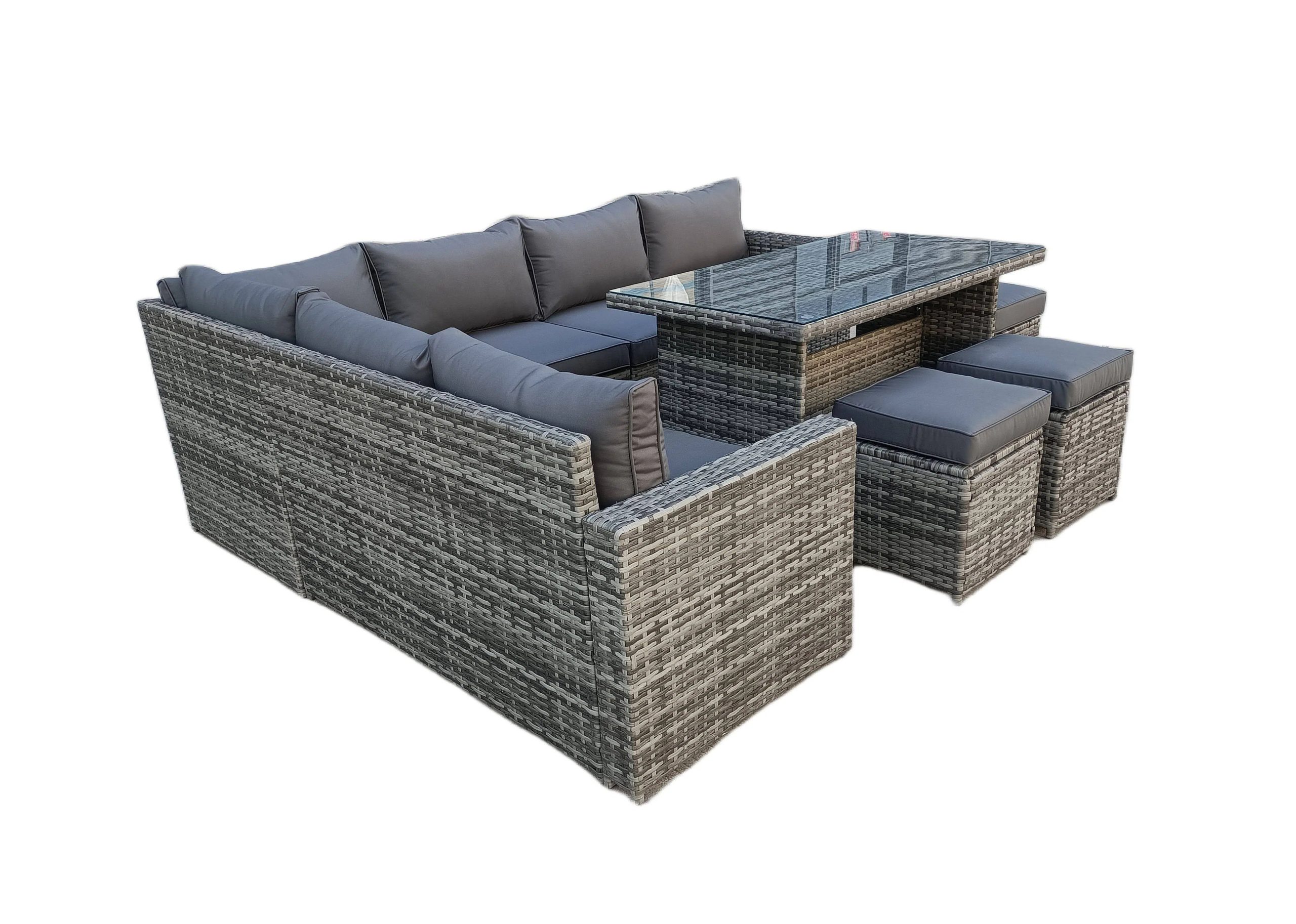 The Derwentwater Grey 9 Seat Corner Rattan Dining Set - Fixed Table - Image 4