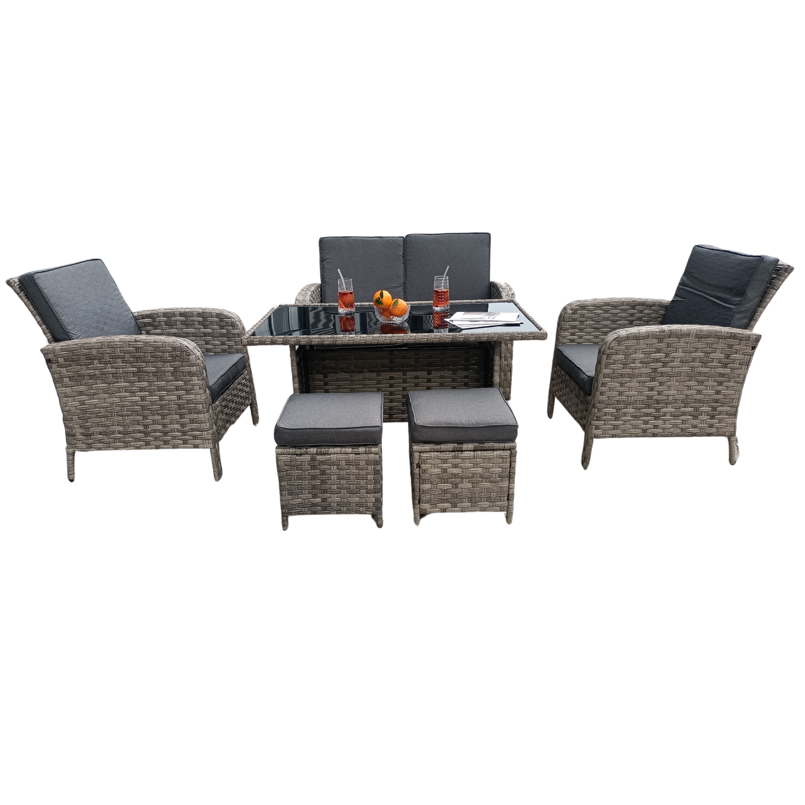 Dorchester 6-Piece Rattan Wicker Relaxed Garden Dining Set - Image 5